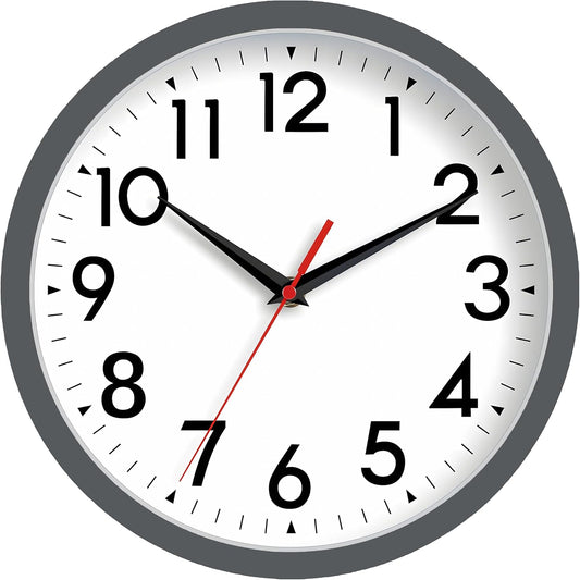 Wall Clock Small Analog 8 Inch Silent Non Ticking Battery Operated Modern Simple Decorative for Kitchen Office Bedroom Bathroom Living Room(Gray)