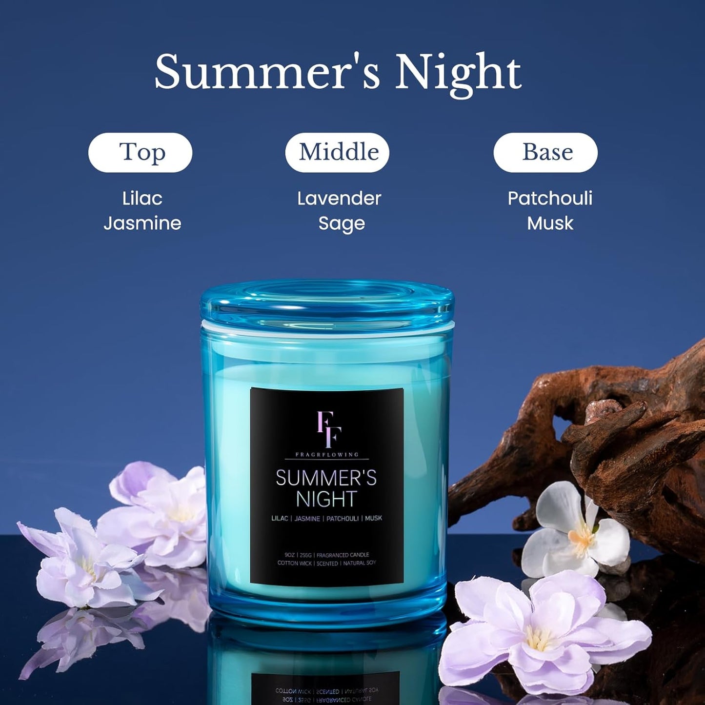 Summer's Night Scented Candle, 2-Wick Luxury Soy Wax Candle, 9 oz Aromatherapy Candle Home Fragrance Candles Gift