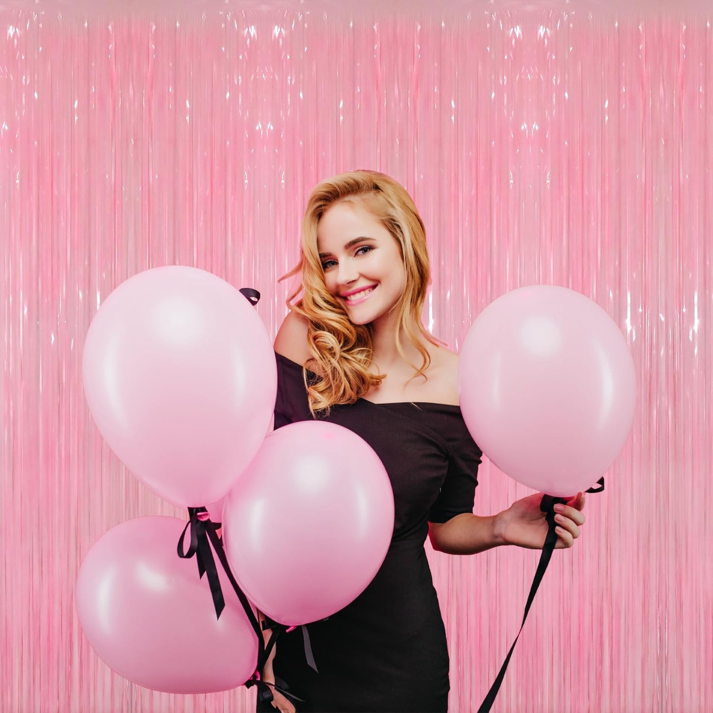 GOER 3.2 ft x 8.2 ft Metallic Tinsel Foil Fringe Curtains Party Photo Backdrop Party Streamers for Birthday,Graduation,New Year Eve Decorations Wedding Decor(4 Packs,Candy Pink)