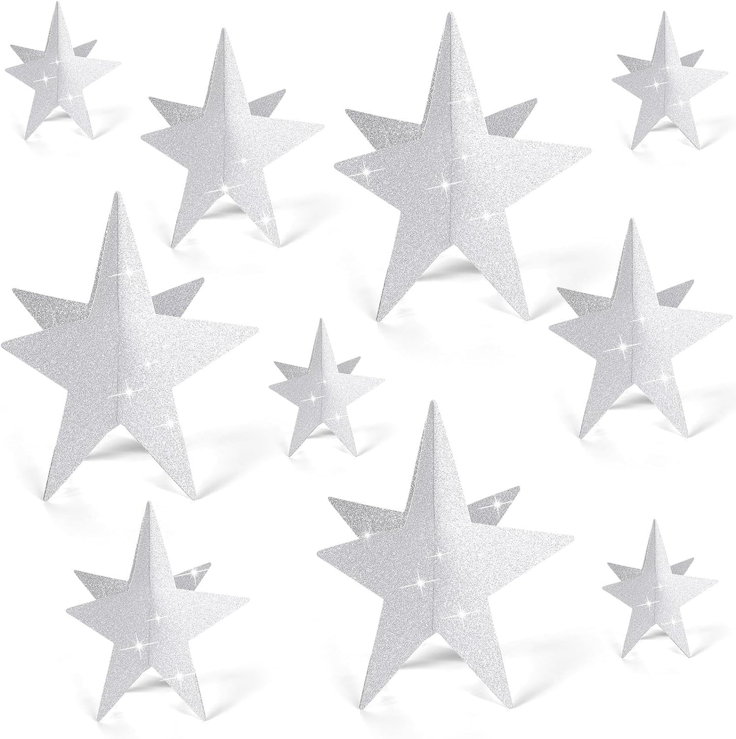 45 Pcs 3D Star Centerpieces Movie Night Decorations for Table in 3 Sizes Hanging Supplies for Red Carpet Film Show Theme Birthday New Year Party First Day of School Table Decor(Silver)
