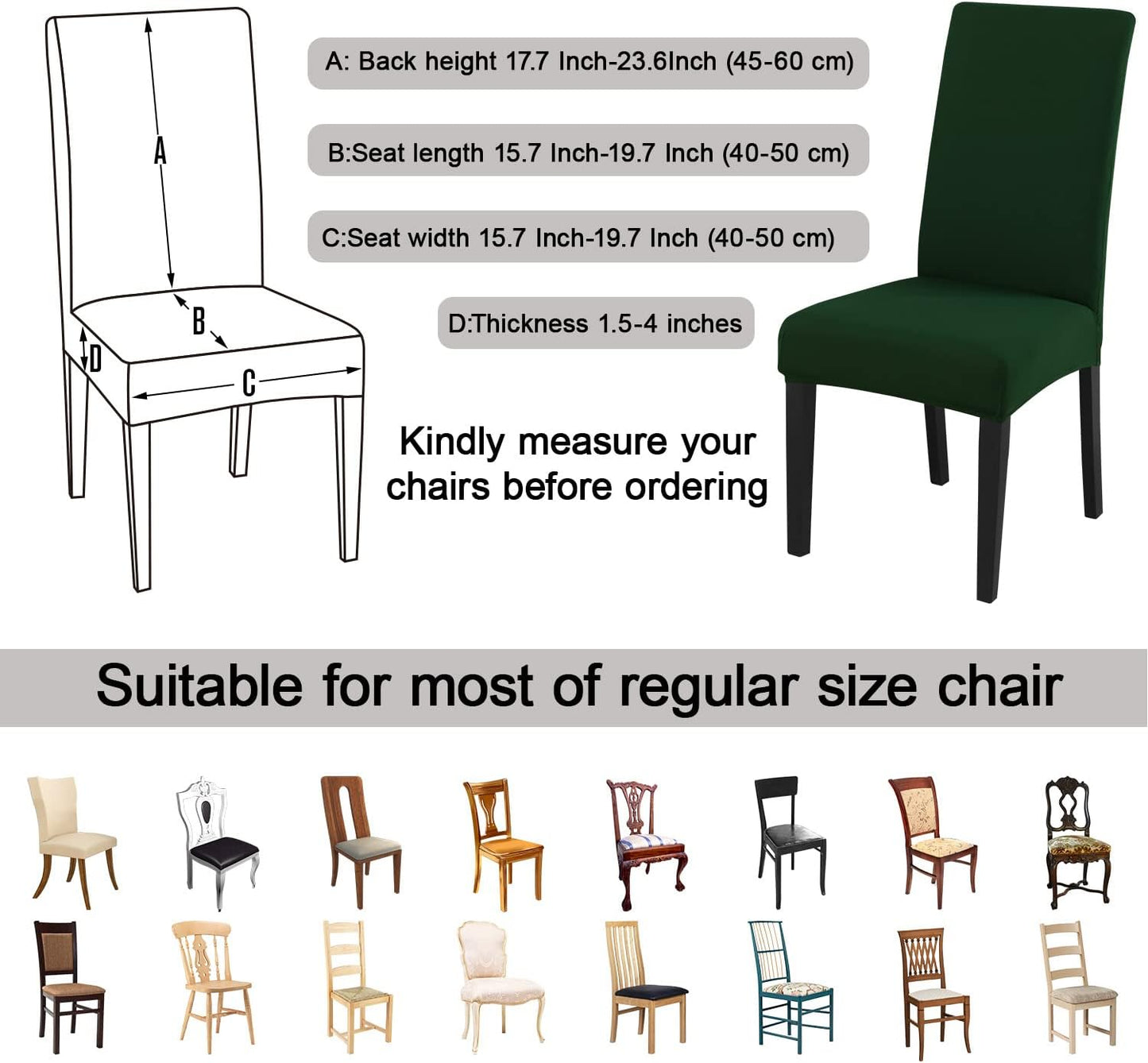 JQinHome Chair Covers for Dining Chairs, High Stretch Removable Washable Chair Protector Cover Set of 4, Chair Slipcovers for Dining Room, Kitchen,Home Party,Wedding Ceremony(Hunter Green, 4PC)