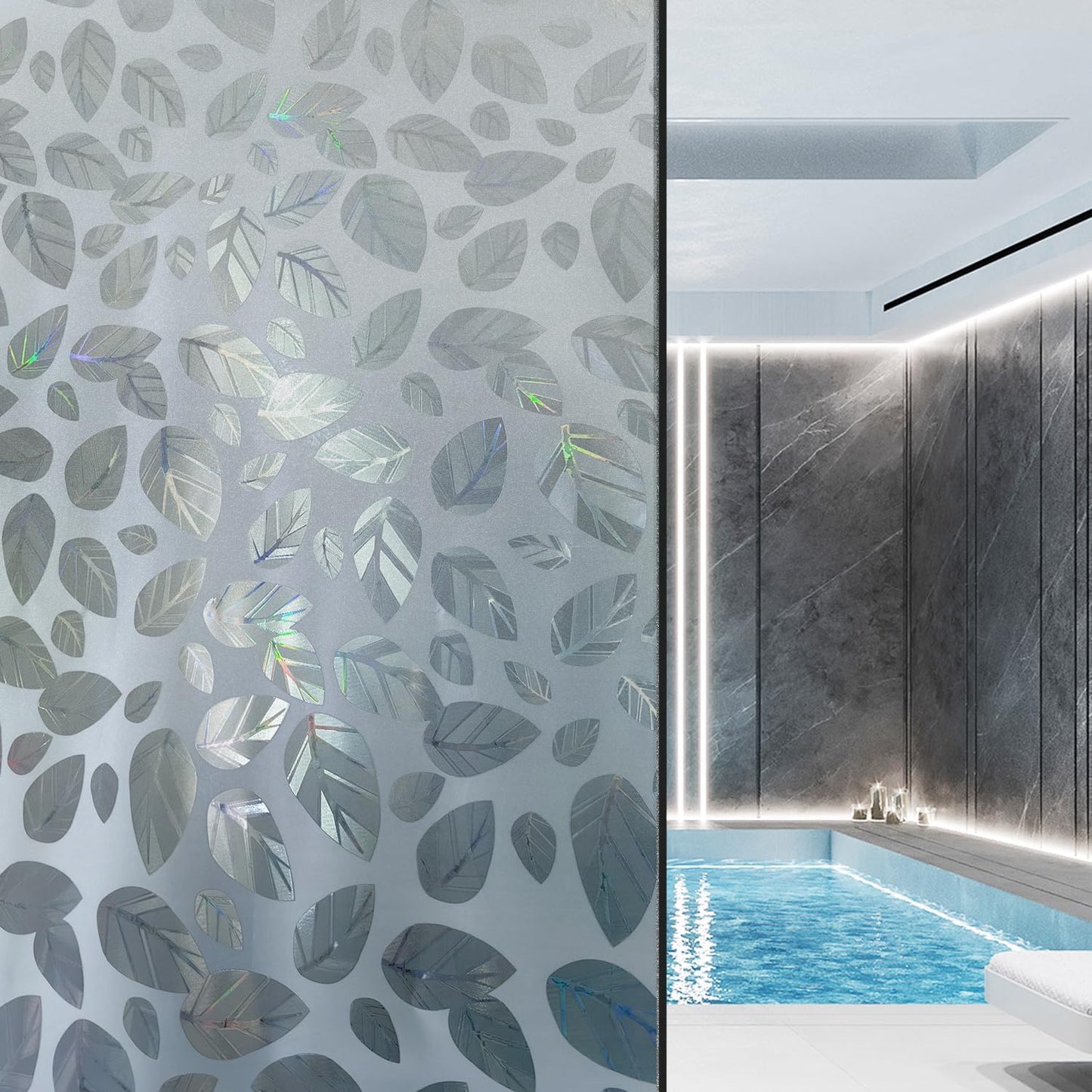 Window Privacy Film with Installation Tools, Static Cling, Anti UV, Heat Control, Ideal for Home Shower Office Glass Door (Leaf White (Glue-Free), 23.6X196.9Inch)