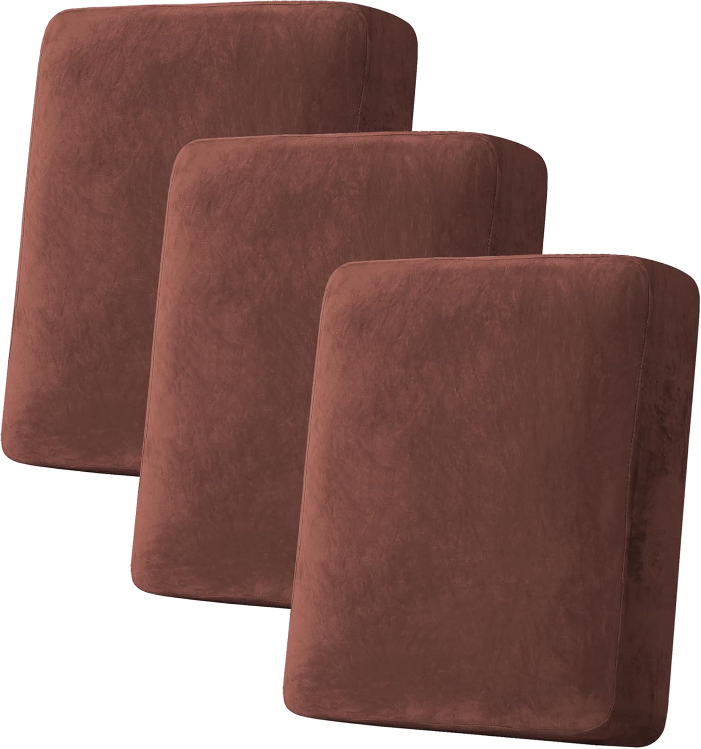 H.VERSAILTEX Velvet Stretch Couch Cushion Cover Plush Cushion Slipcover for Chair Loveseat Sofa Cushion Furniture Protector Seat Cushion Sofa Cover (3 Piece Sofa Cushion Covers, Burnt Brick)