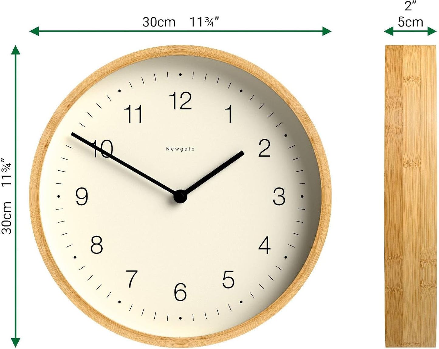 NEWGATE® Bali Wall Clock | Scandi Inspired Bamboo Clock | 12 inch | Modern Minimalist Design for Kitchen, Living Room or Office