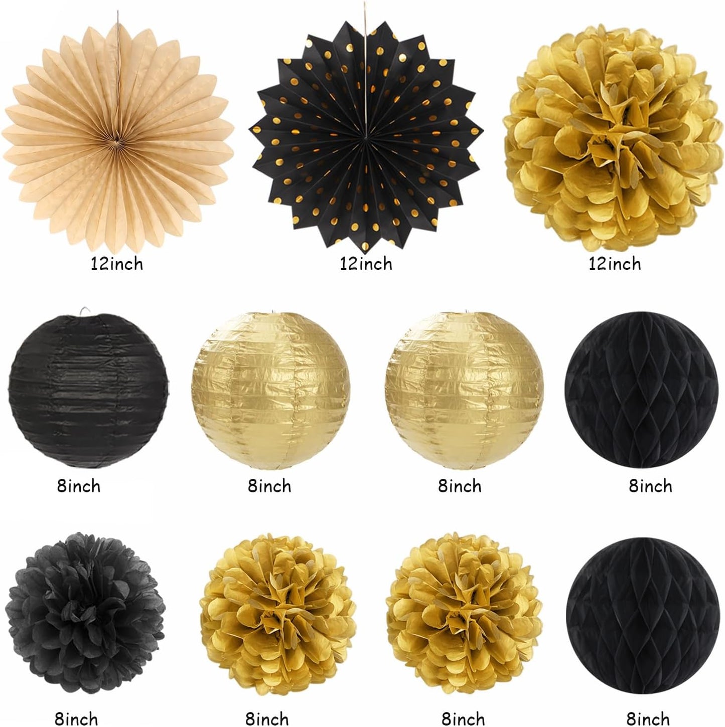 Black Gold Women-Men Happy-Retirement Party-Decorations - 21pcs Celebration Banner,Paper Streamers Lanterns Honeycomb,Tissue Flowers Pom Poms Fan, Classroom Backdrop Supplies Garland Decor Huglony
