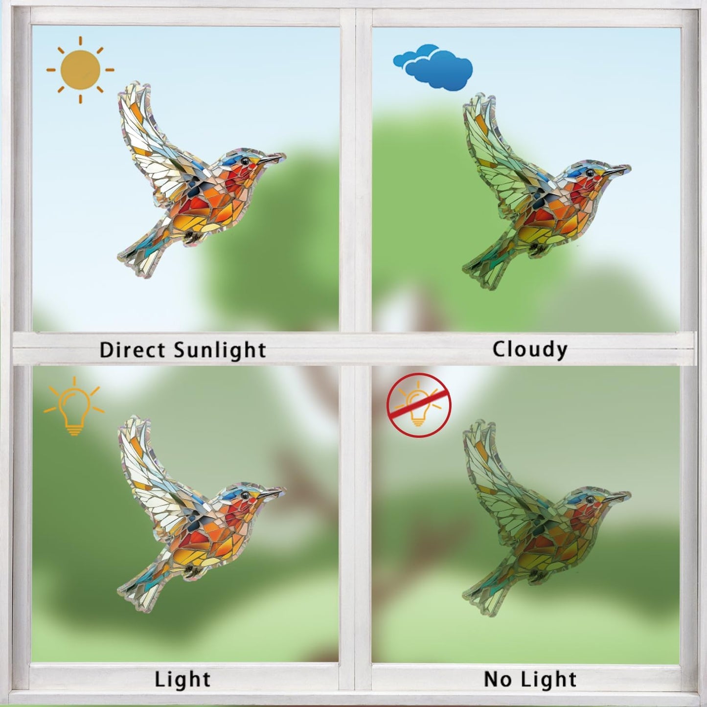12pcs Window Decals for Bird Strikes, Anti Collision Window Clings, Rainbow Reflection Window Sticker, Hummingbird Style Sun Catcher Stickers for Glass Windows