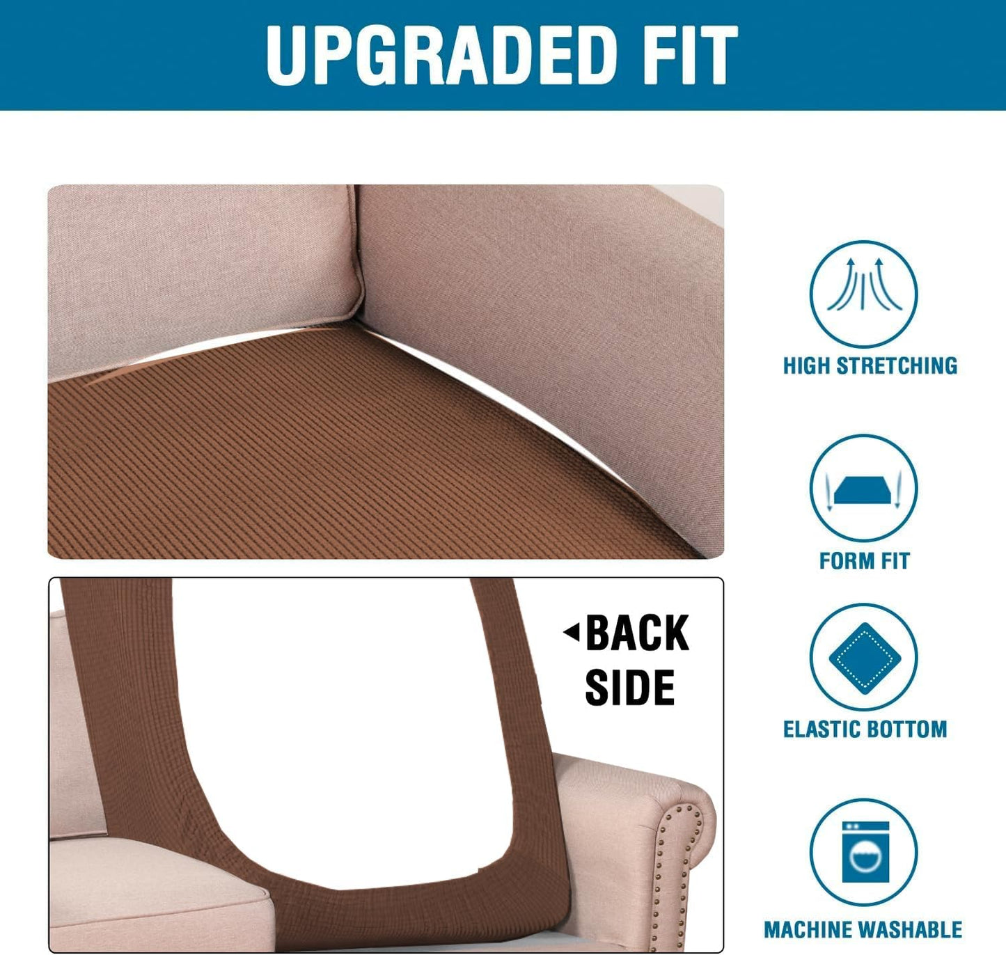 H.VERSAILTEX Super Stretch Individual Chaise Cover Sectional Couch Covers for L Shaped Sofa Both Left/Right Featuring Thick Jacquard Textured Twill Fabric (1 Piece Chaise Cover, Caramel)