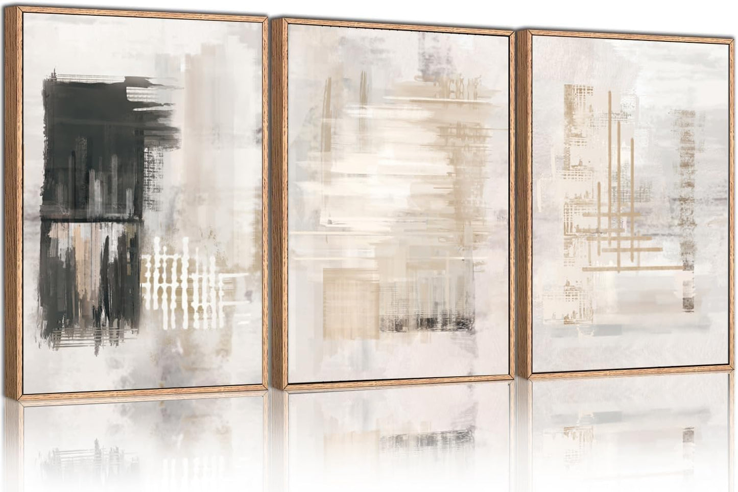 HPINUB Modern Abstract Canvas Art Prints, Black and White, 24"x36", 3-Pack, Neutral, Bedroom, Living Room, Office, Bathroom, Dining Room