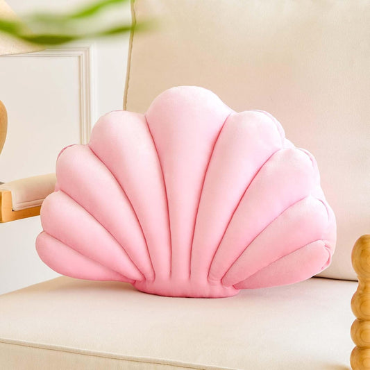 Pink Seashell Throw Pillows, Shell Shaped Throw Pillows, 13 Inch Soft Velvet Home Decorative Pillow Plush Cushion for Bed Couch Living Sofa Room Decor Accent Throw Pillow