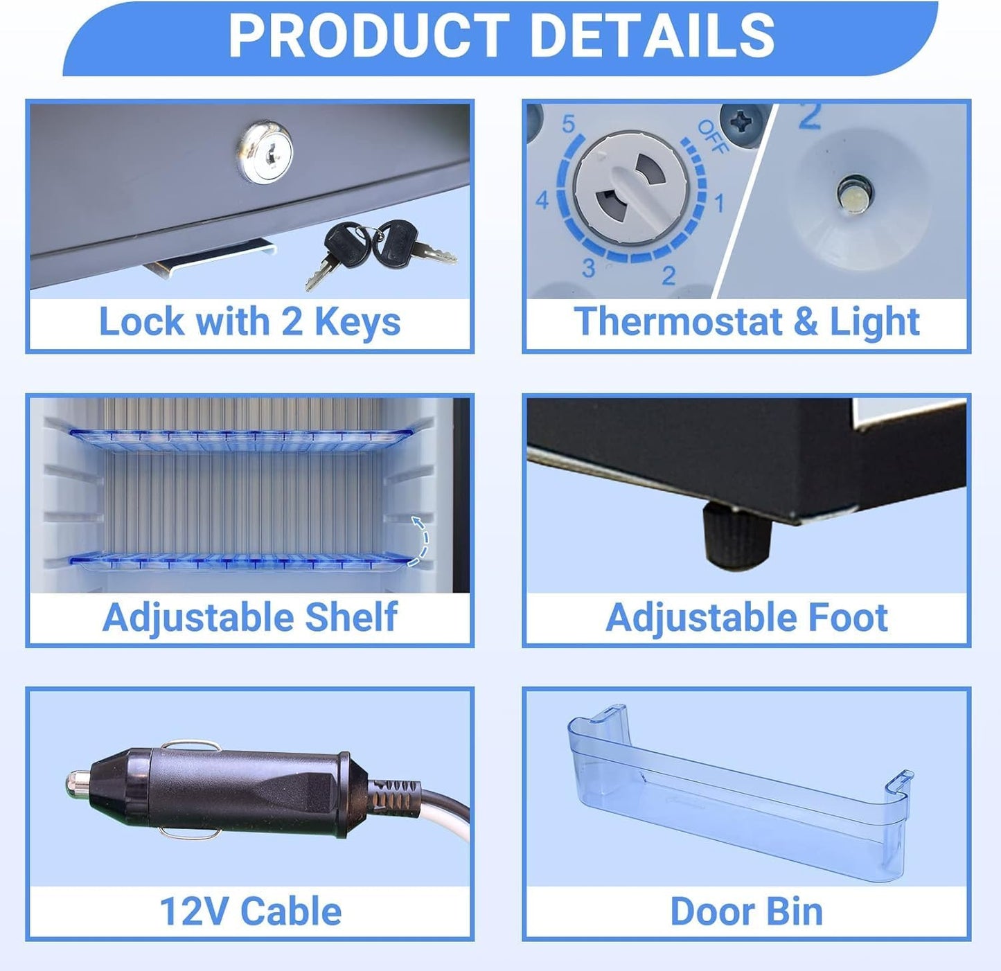 SMETA 12V RV Refrigerator 1.7 Cu.Ft Mini Camper Fridge with Lock and Key AC/DC 110V/12v Quiet Absorption Compact Refrigerator for RV Semi Truck Patio Car with Reversible Door Beverage Cooler, Black