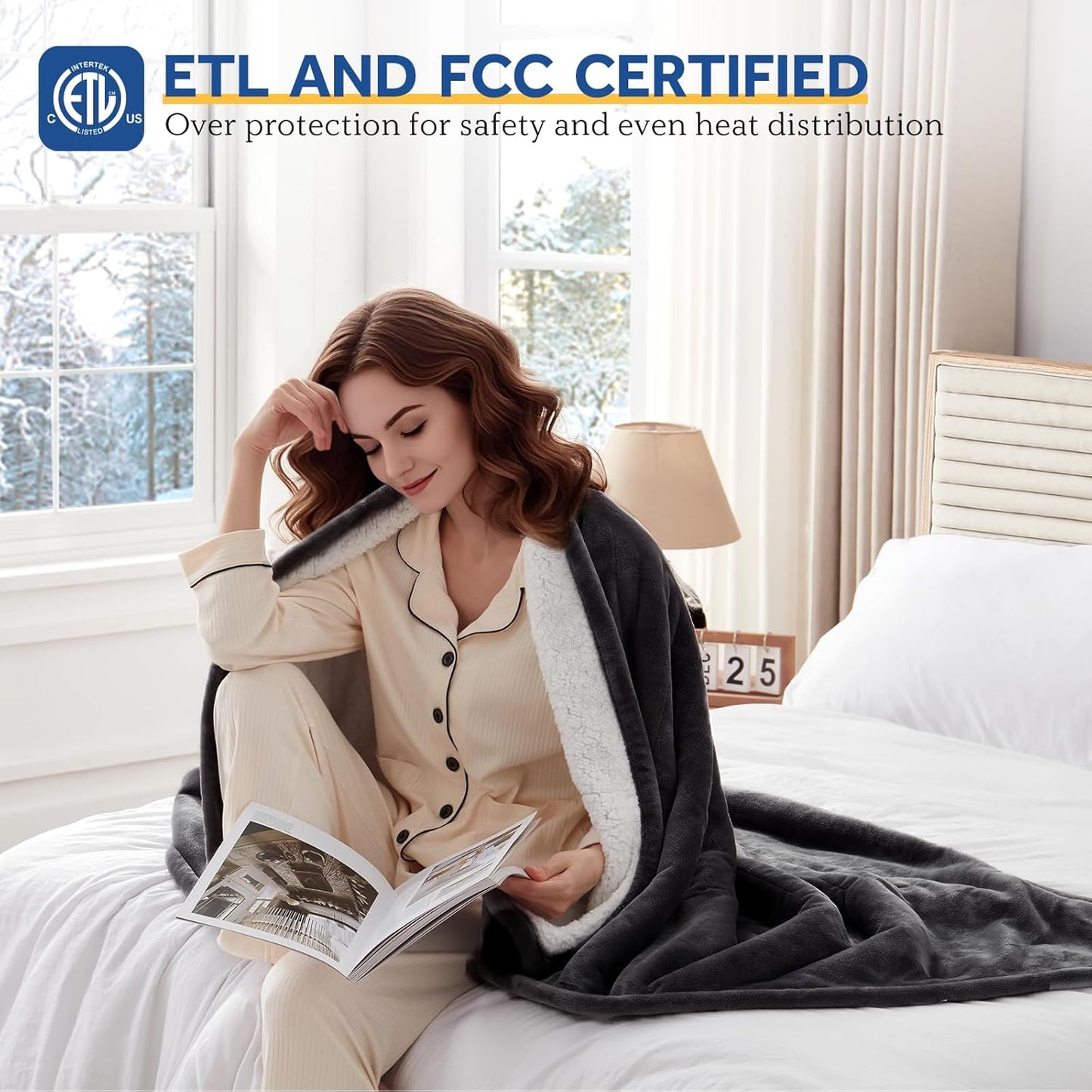 Sealy Electric Blanket Queen 84"*90",Super Cozy Flannel to Sherpa Reversible Heated Blanket Queen Size with 10 Heating Levels & 1-12 Hours Auto Off Overheating Protection Machine Washable,Charcoal