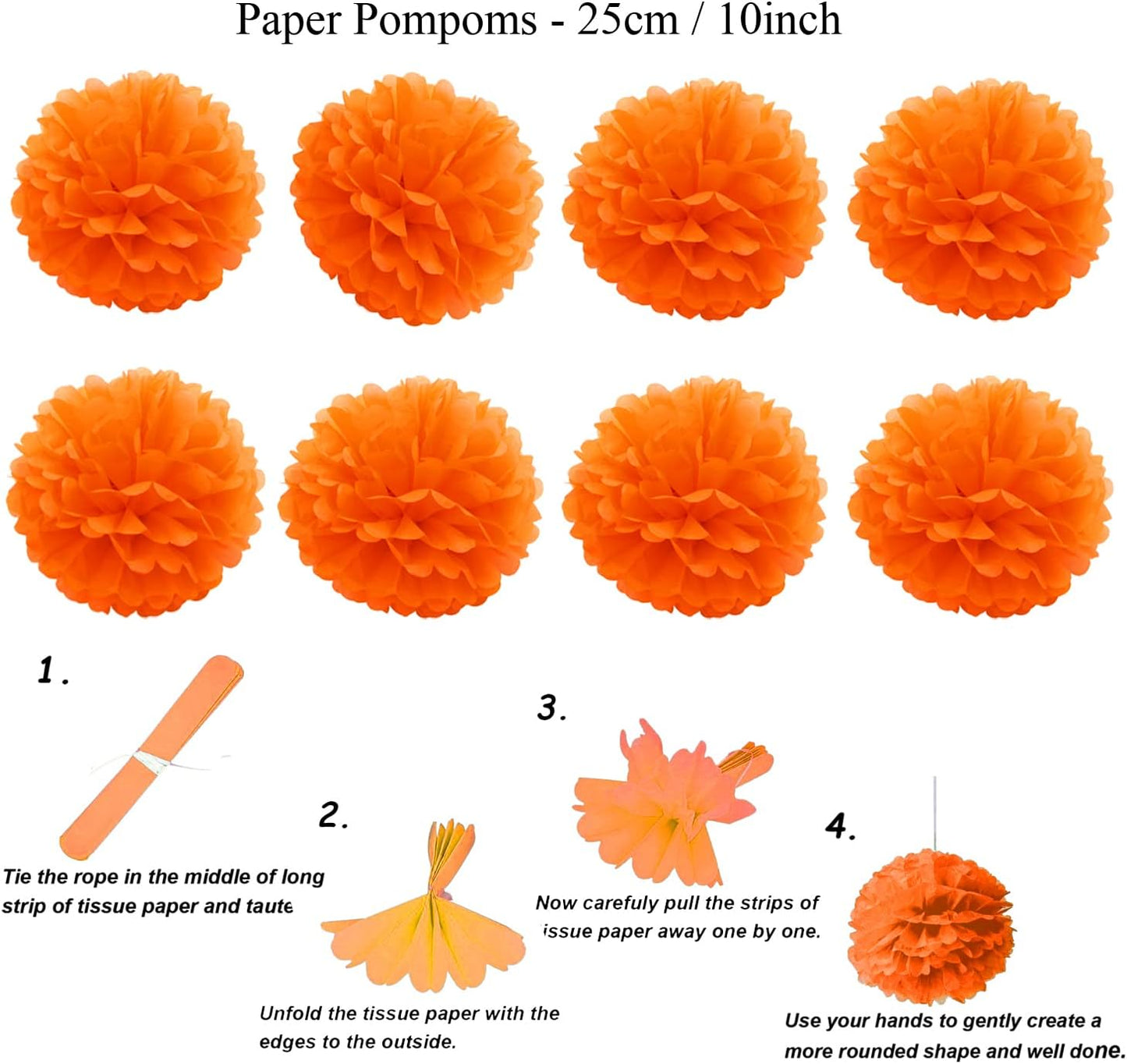 ZERODECO Party Decoration, 21 Pcs Orange Hanging Paper Fans Pom Poms Flowers, Garlands String Polka Dot and Triangle Bunting Flags for Minnie Mouse Birthday Parties Baby Showers Wedding