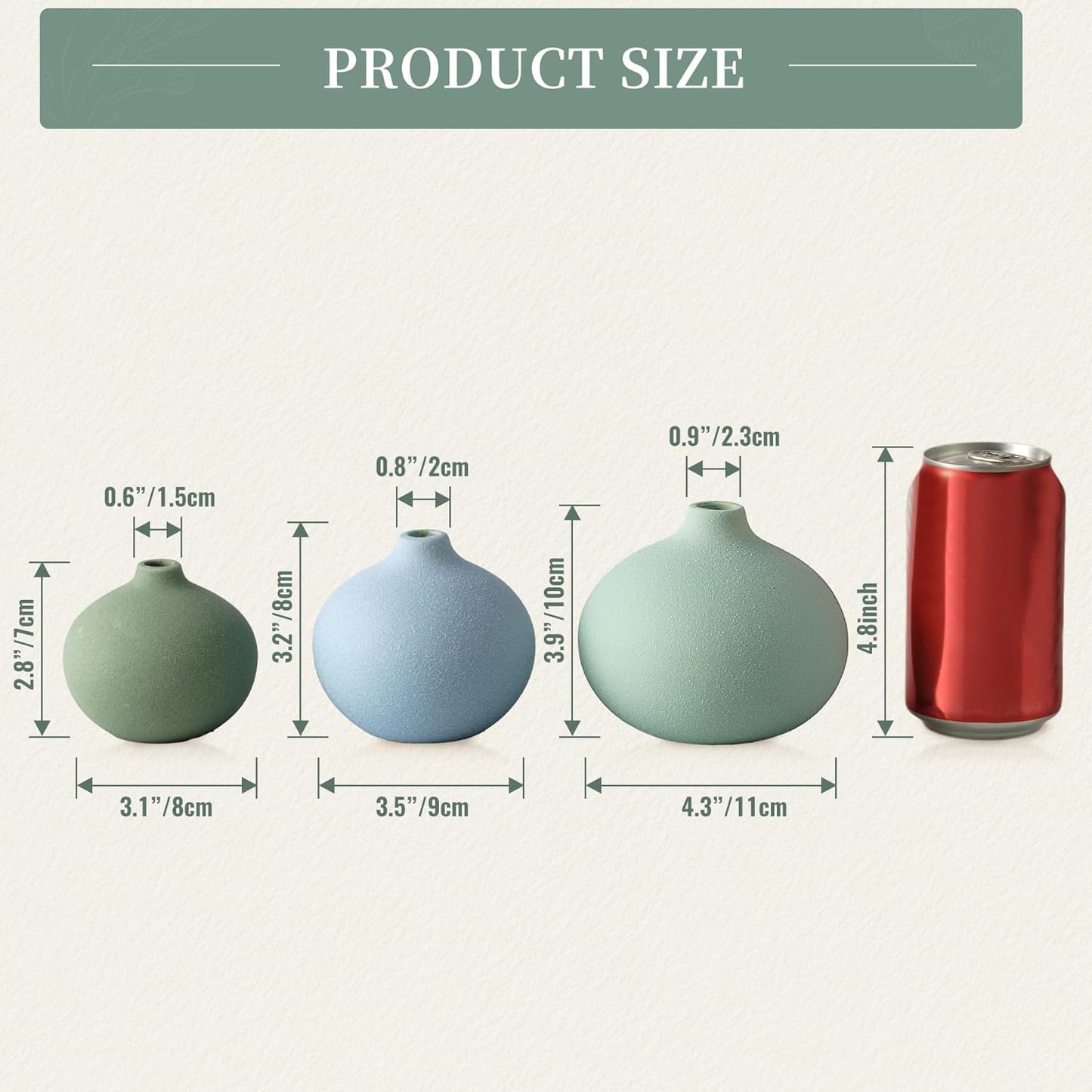 Ceramic Vase Set of 3, Mini Flower Vase for Home Decor, Modern Vase, Small Flower Vases for Dining Table Centerpieces,Living Room,Shelf,Mantel and Entryway Display