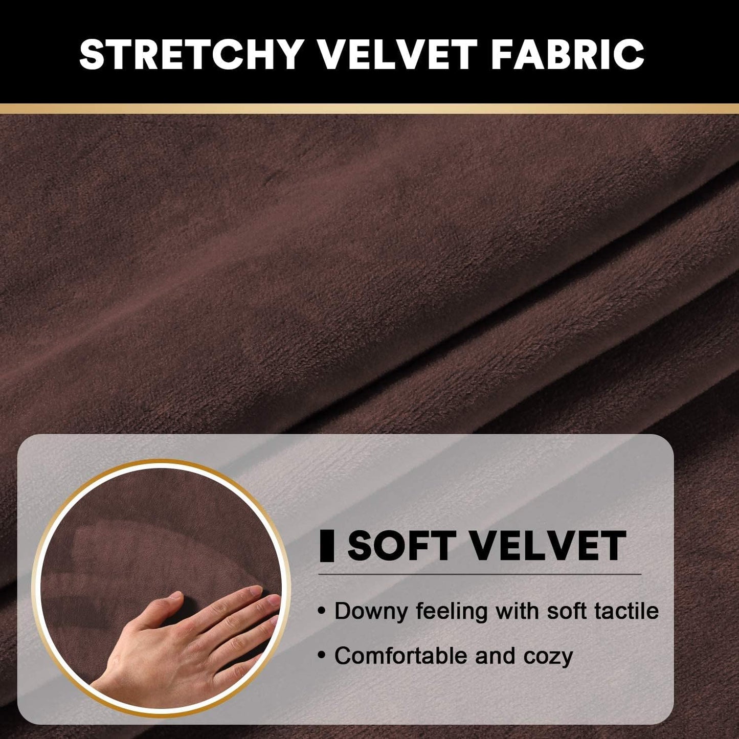 PrinceDeco Velvet Couch Cushion Covers 3 Pieces Velvet Separate Couch Cover Stretch Sofa Slipcover Washable Furniture Protector for Sectional Sofa Each Width Up to 40", Brown