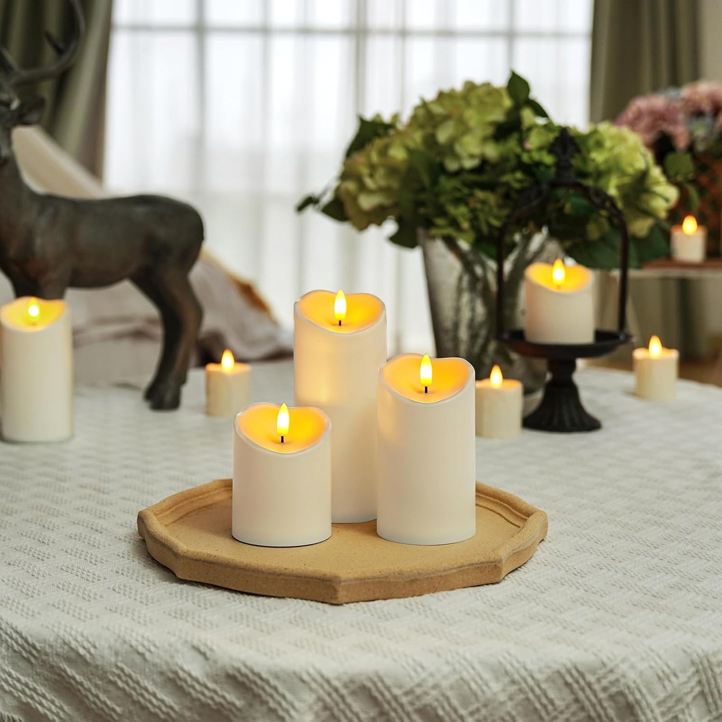 Homemory Flameless Candles with Timer and Remote Control, Battery Operated LED Candles, Realistic Fake Plastic Candles for Wedding, Festival, Home Decor, Waterproof Outdoor, D3”H4”6”8”