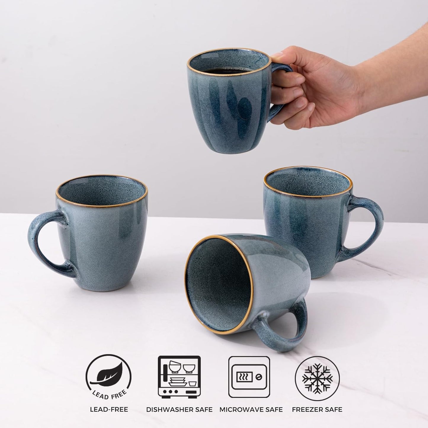 GBHOME Ceramic Coffee Mugs Set of 6, 12oz Stoneware Coffee Mugs Set For Dad Mom Women MEN, Light Weight Ceramic Coffee Cups for Latte/Tea/Beer/Hot Cocoa, Dishwasher & Microwave Safe