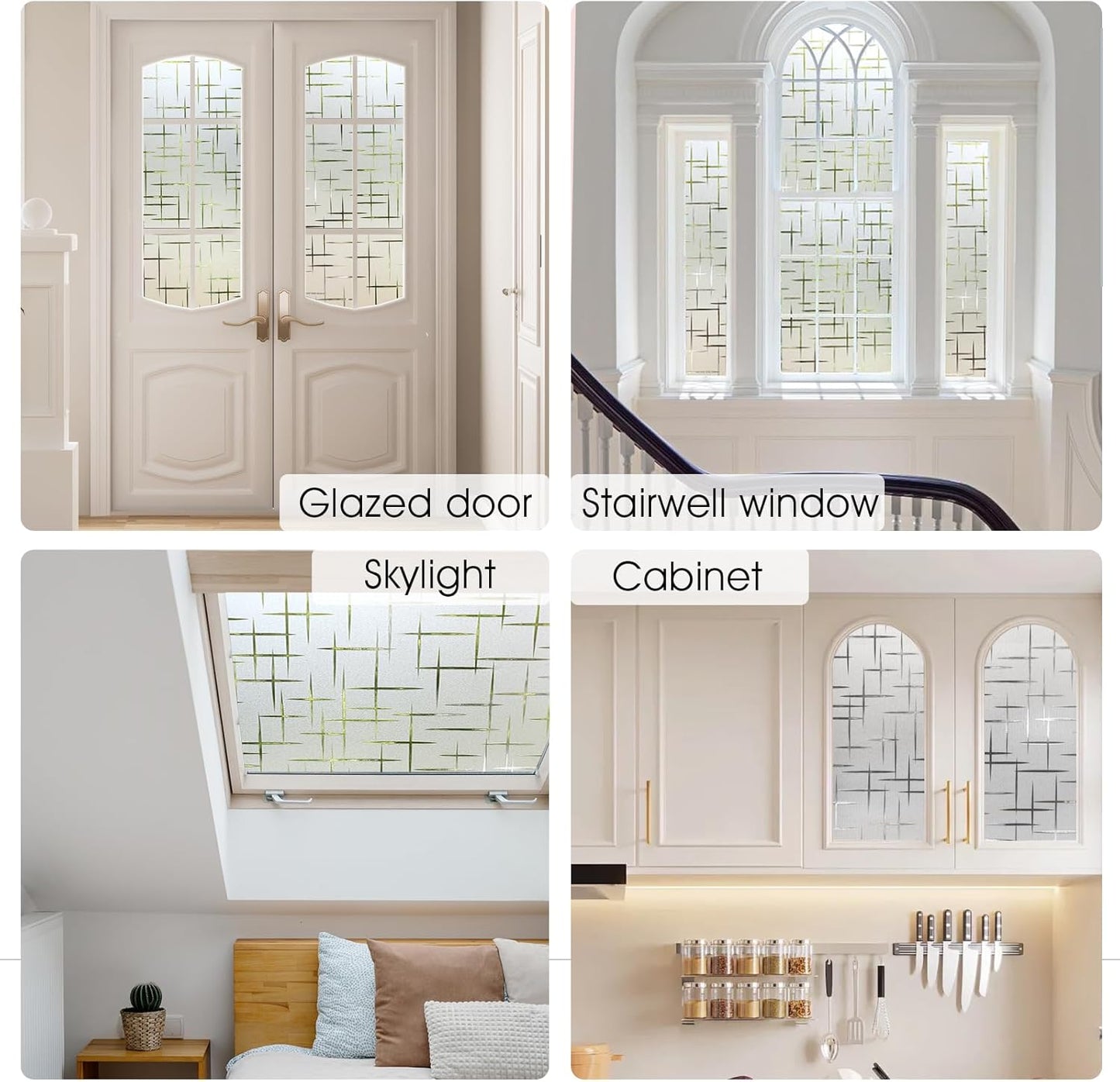 HIDBEA Window Privacy Film, Decorative Staic Cling Frosting Film, Heat Control UV Blocking Non-Adhesive Window Sticker for Home, Cross Pattern,17.5 X 78.7 Inch