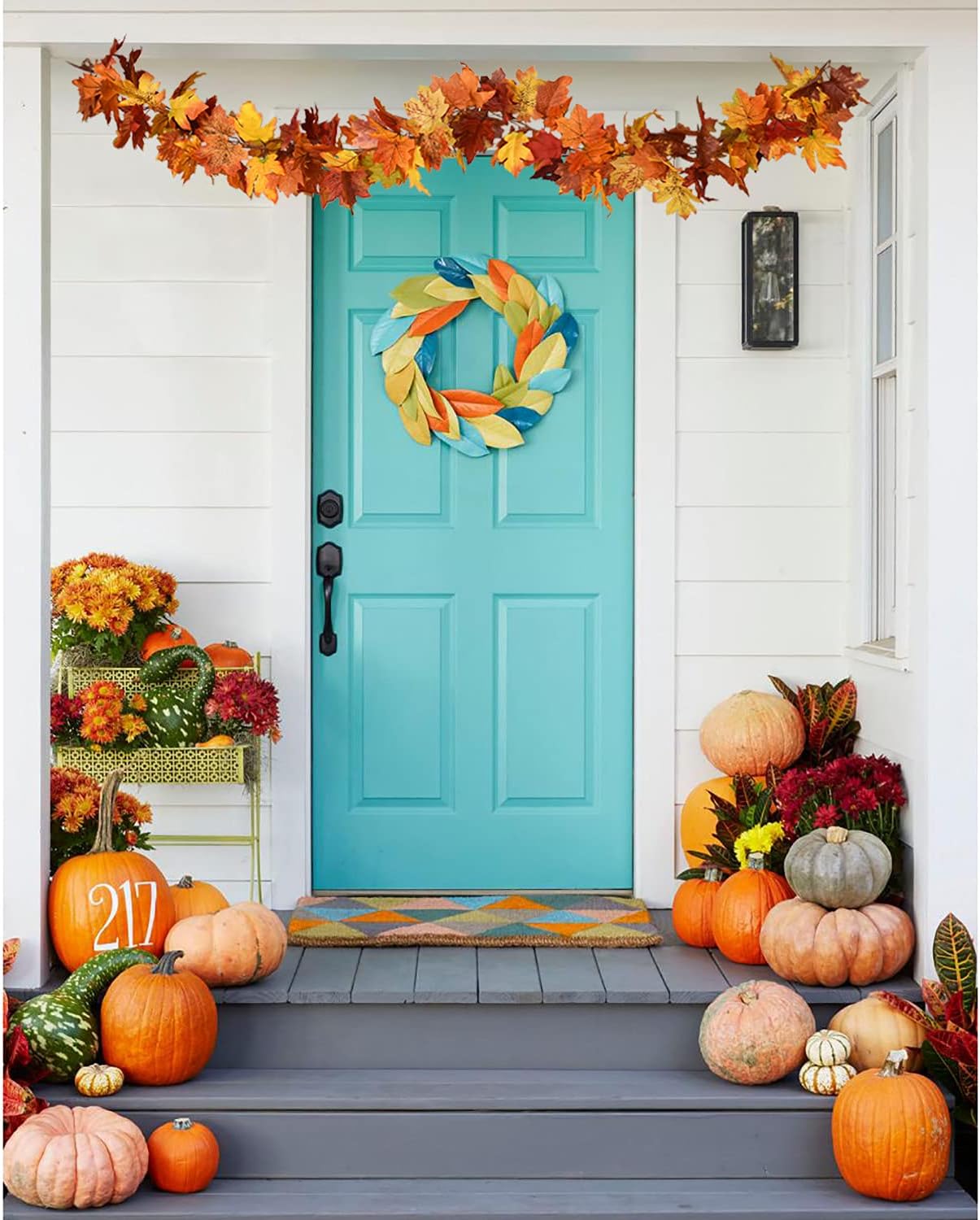 2 Pack Fall Maple Garland - 5.9ft/Piece Artificial Maple Leaf Garland Autumn Hanging Fall Leave Vines for Indoor Outdoor Wedding Thanksgiving Dinner Party Decor