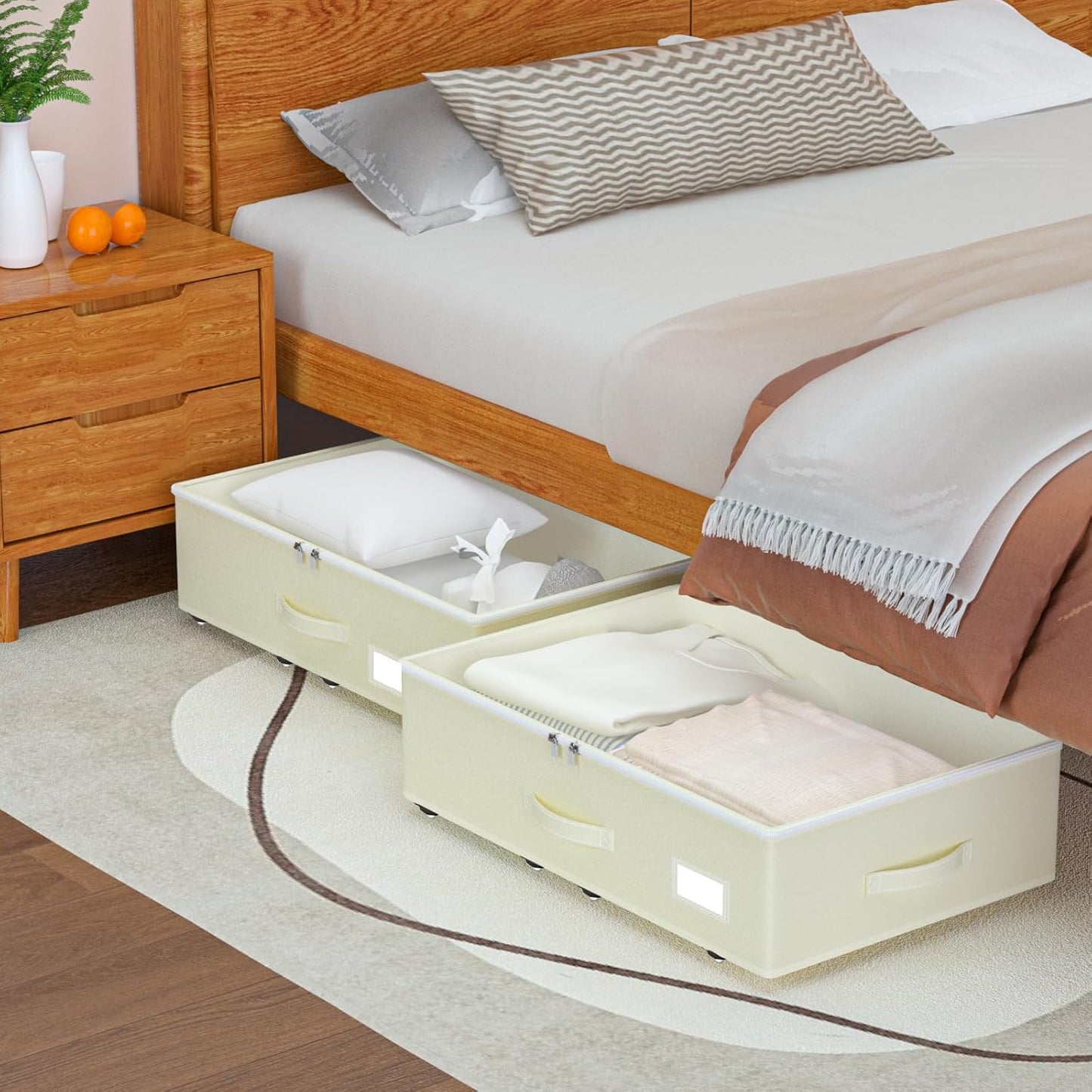 Under Bed Storage with Wheels, No Assemble Required 7.5 inches height Under Bed Storage bins,Large capacity Rolling Under bed Shoe Storage containers，dorm under bed storage drawers