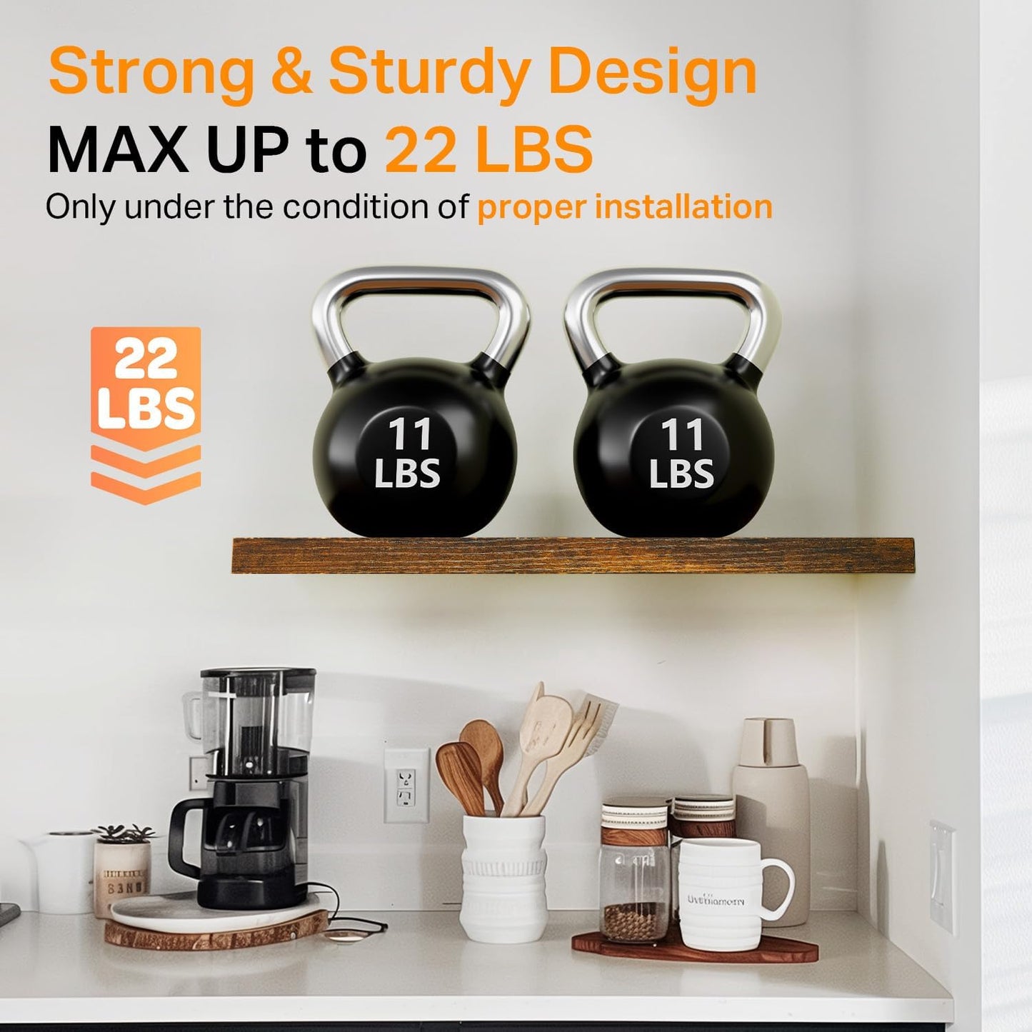 BAYKA Bathroom Floating Shelves for Wall – Bathroom Shelf Over Toilet Farmhouse Rustic Wood for Bedroom, Kitchen, or Living Room Decor – Rustic Brown, Set of 3, Sturdy Storage with 22lb Capacity