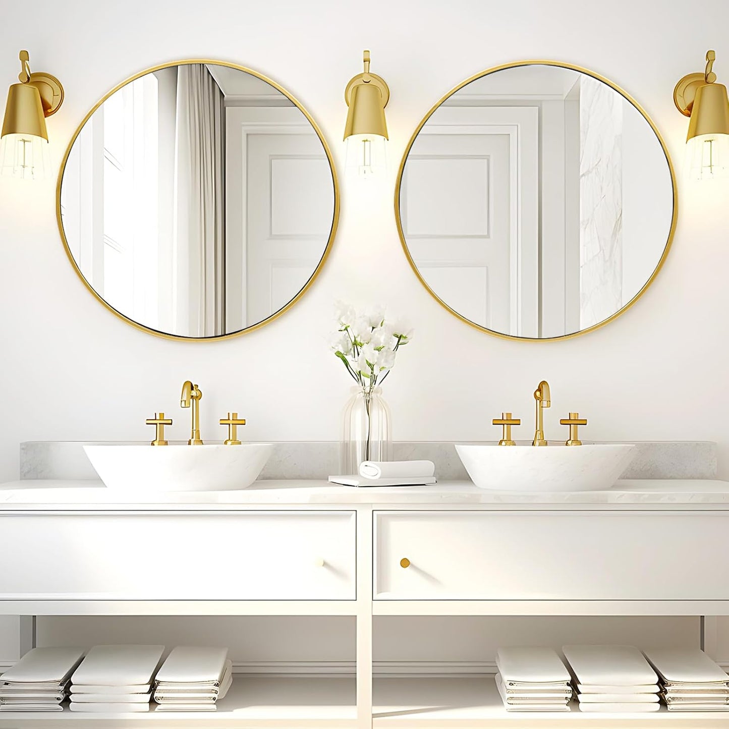 Fabuday Large Round Mirror for Wall 36 Inch Gold - Huge Circle Mirror Bathroom, Living Room, Bedroom, Hallyway, Matte Frame Metal Mirrors