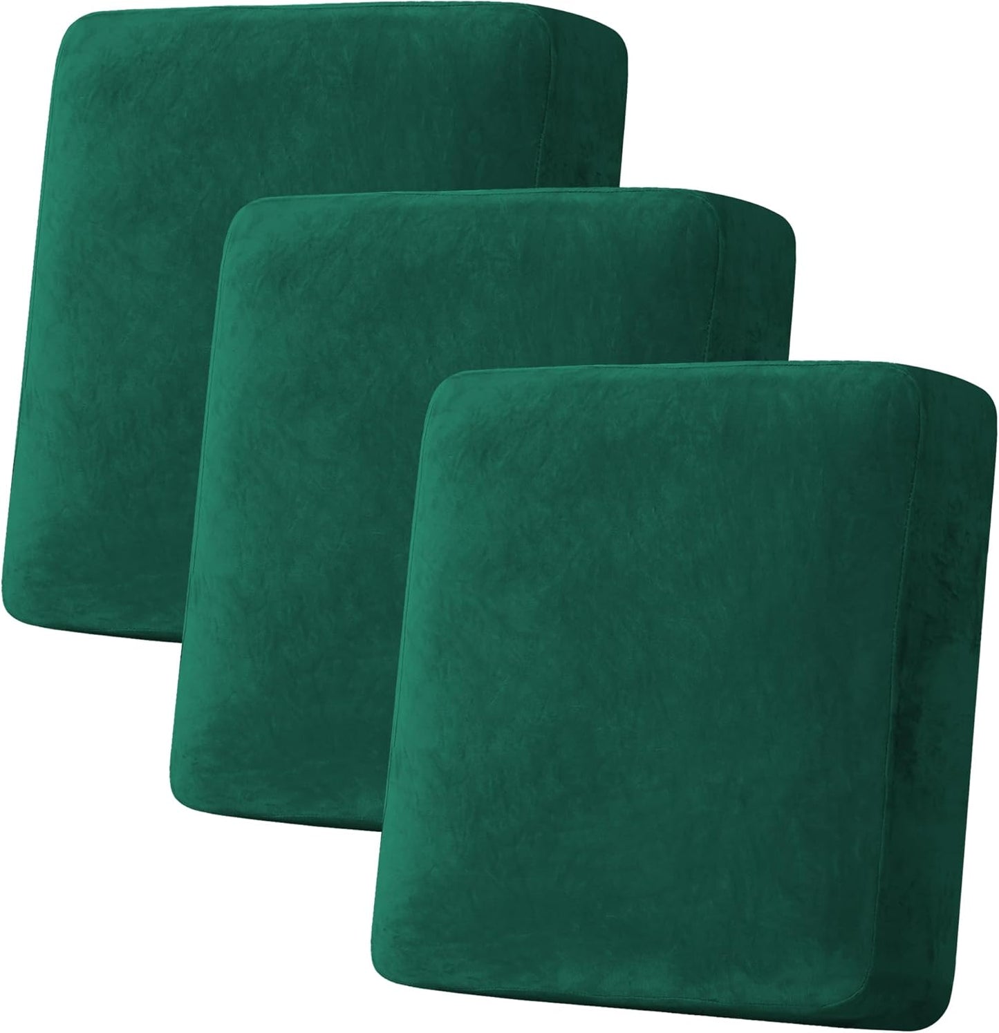 H.VERSAILTEX Velvet Stretch Couch Cushion Cover Plush Cushion Slipcover for Sofa Cushion Furniture Protector Seat Cushion Sofa Cover (3 Piece Sofa Cushion Covers, Vintage Green)