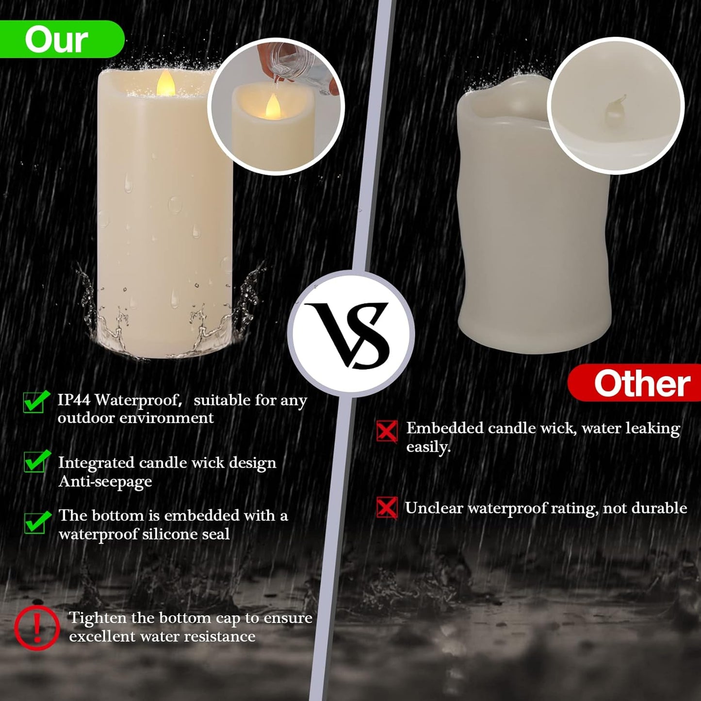 4" x 10" Large Outdoor Flameless Candle with Remote and Timer, Waterproof Battery Operated Flickering LED Pillar Candle for Lanterns, Ivory Plastic, 1 Pack (Battery Not Included)