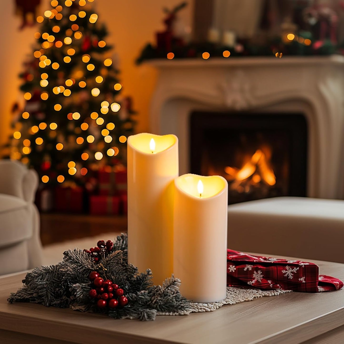 Homemory 4"x6" Outdoor Waterproof Flameless Candles with Timers and Remote Control, Battery Operated Candles, LED Plastic Candles, Dark Ivory, Set of 2