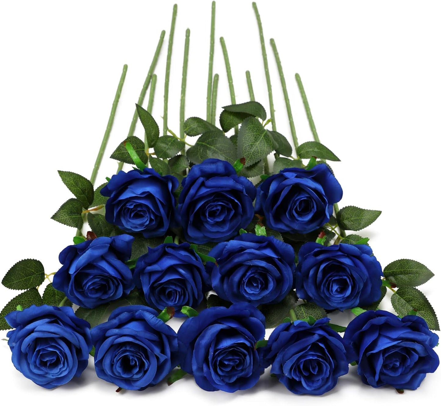 Blue Fake Roses Artificial Flowers - 10 Pcs Fake Artificial Roses Silk Flowers with Stems for Home Wedding Hotel Office Centerpiece Decor