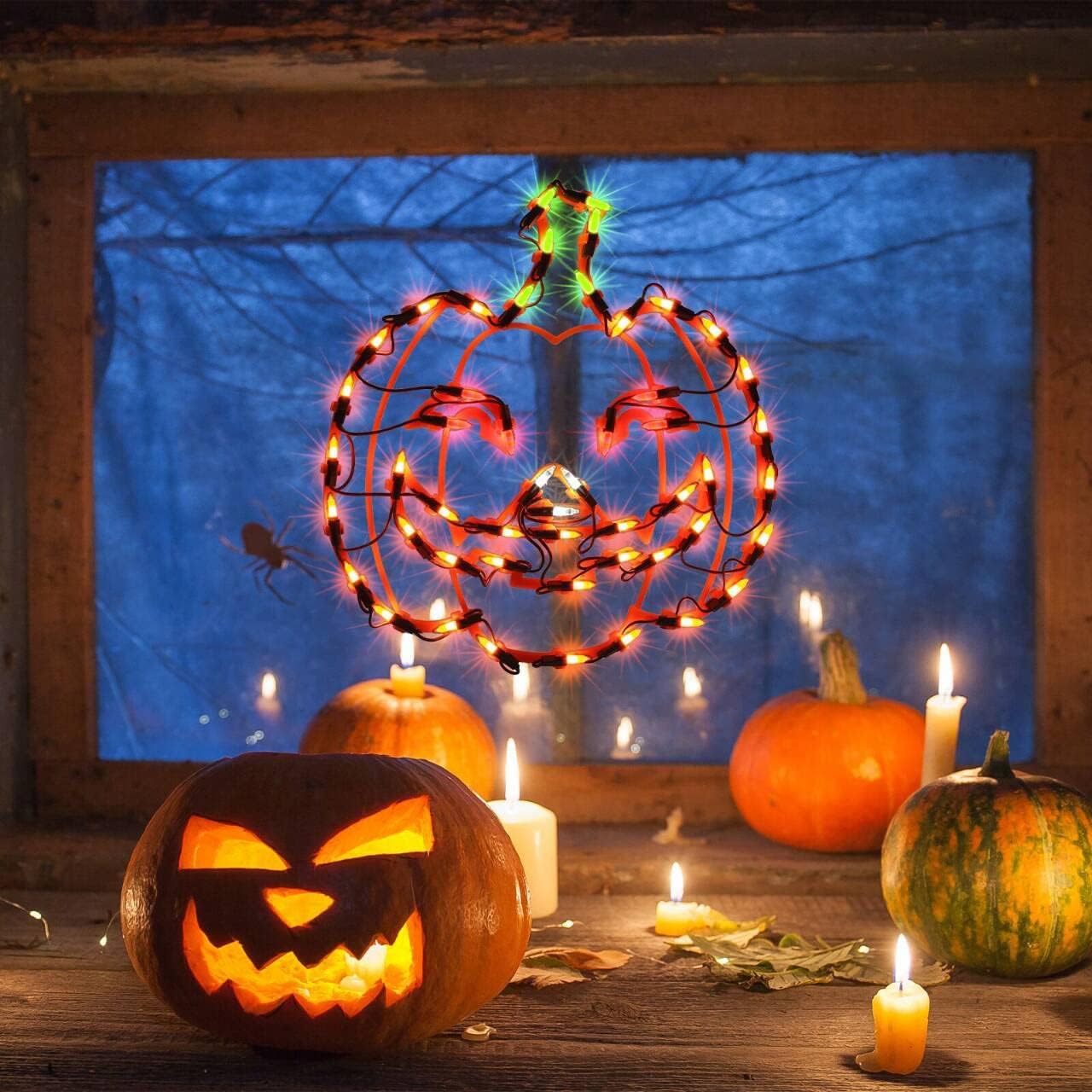 13.3" Lighted Jack-O-Lantern Halloween Window Silhouette Decoration,Halloween Lighted Window Decoration,Hanging Light Up Holiday Ornament( Pumpkin Light)