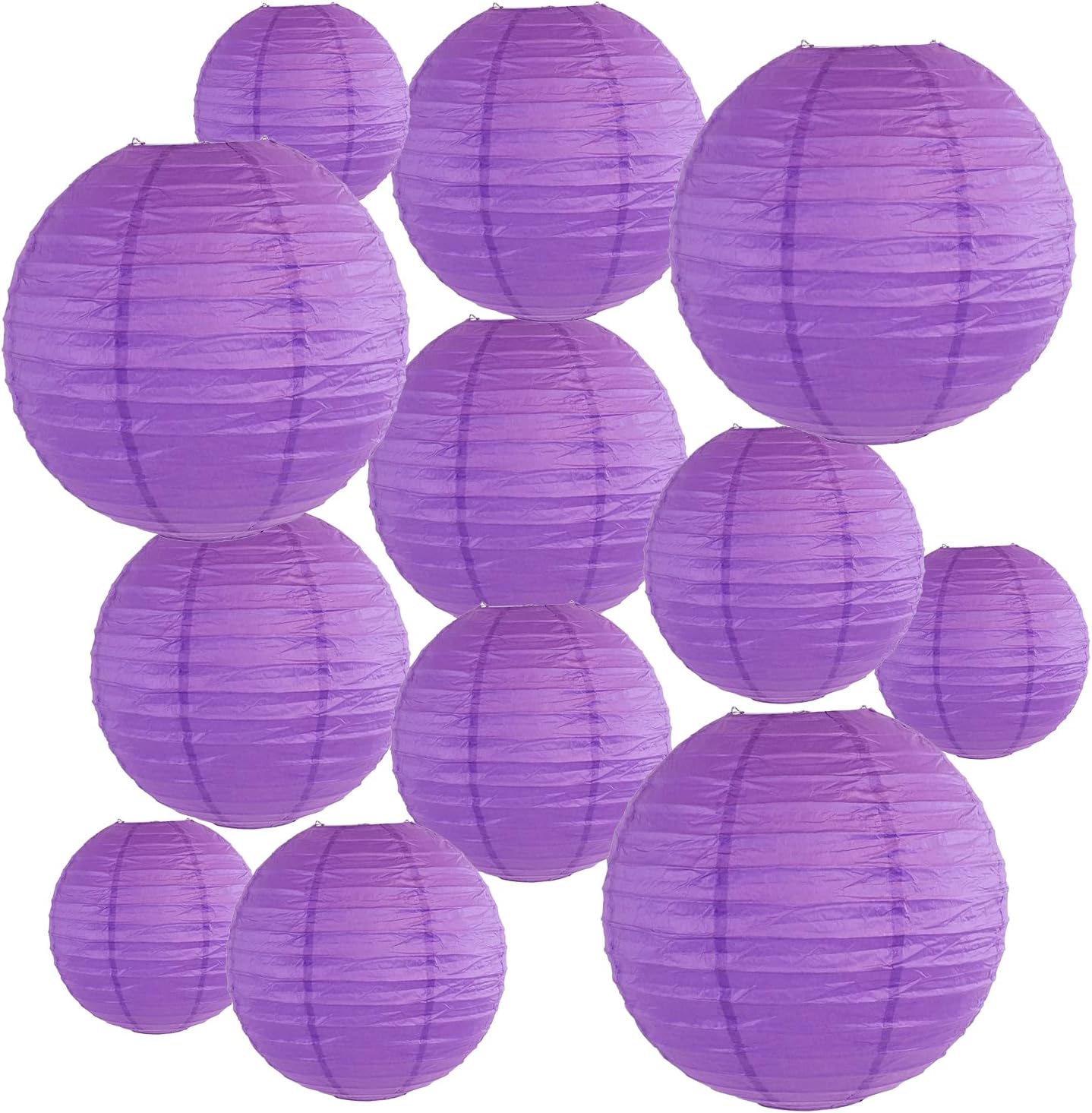 12Pcs Round Paper Lanterns Assorted Sizes (6" 8" 10" 12") for Home Decor, Restaurant, Church, Wedding, Birthday Party Decorations, Hanging Chinese Japanese Paper Lantern Lamps (Deep Purple)