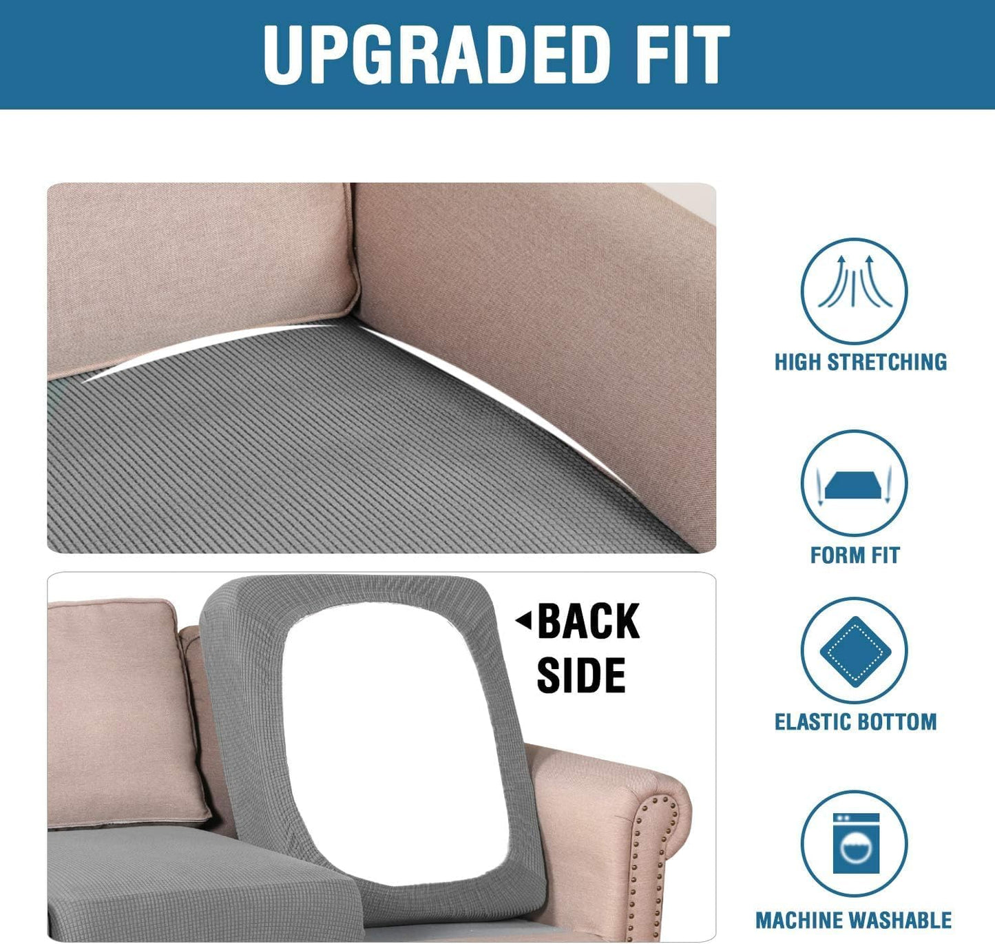 H.VERSAILTEX Super Stretch Individual Seat Sofa Covers Slipcover Sets Thick Jacquard Textured Twill Fabric (2 Piece Large Sofa Cushion Covers, Dove)