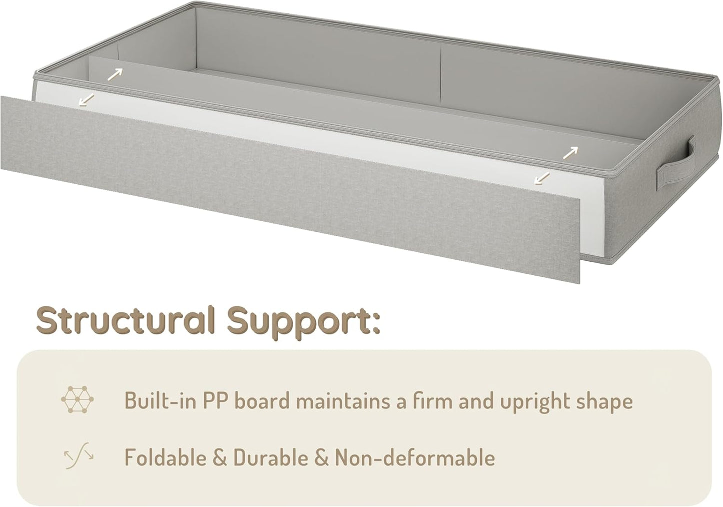 Vailando Under Bed Storage Containers, Underbed Storage Bins, 6 Inches Tall Clothes Storage Box with Sturdy Handles and Sidewalls, Foldable, Gray, 2-Pack