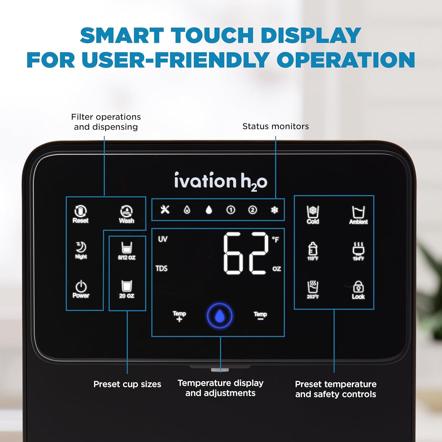 Ivation H2O Hot & Cold, Countertop Reverse Osmosis System, TDS Filter System, 4 Stage RO Water Filtration, 6 Temperature Presets, 3:1 Pure to Drain, Portable Plug-and-Play - Black