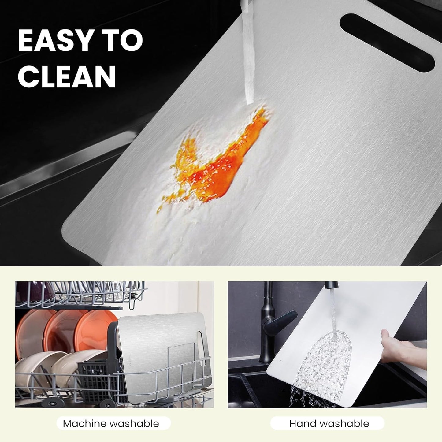 2 Pack Titanium Cutting Board- 100% Pure Titanium Cutting Boards For Kitche,Easy to clean,Double-sided food-grade Cutting Board For Cutting Meats, Fruits And Vegetables,M + L