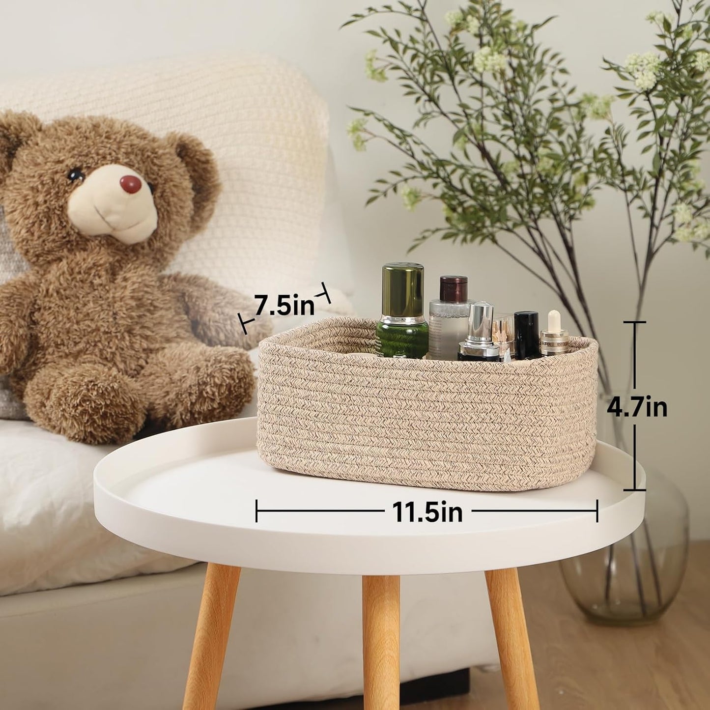 Small Storage Baskets for Organizing | Closet Organizer Bins | Shelf Toy Basket | Woven Rope Baskets | Cube Decorative Box | Shallow Basket | 11.5x7.5x4.7” | 3 Packs Mixed Brown