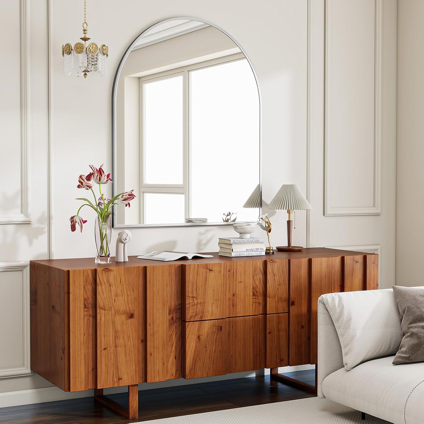 BEAUTYPEAK 32"x42" Arch Bathroom Mirror, Wall Mounted Vanity Metal Frame Mirror for Bedroom, Entryway, Living Room, Silver