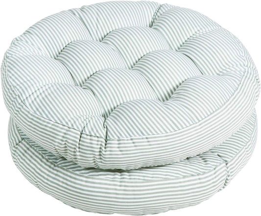 Tiita Stripe Patio Seat Cushions 22"x22" Round Chair Pads Home Floor Cushion Window Pad Set of 2 Throw Pillows Indoor/Outdoor, Green