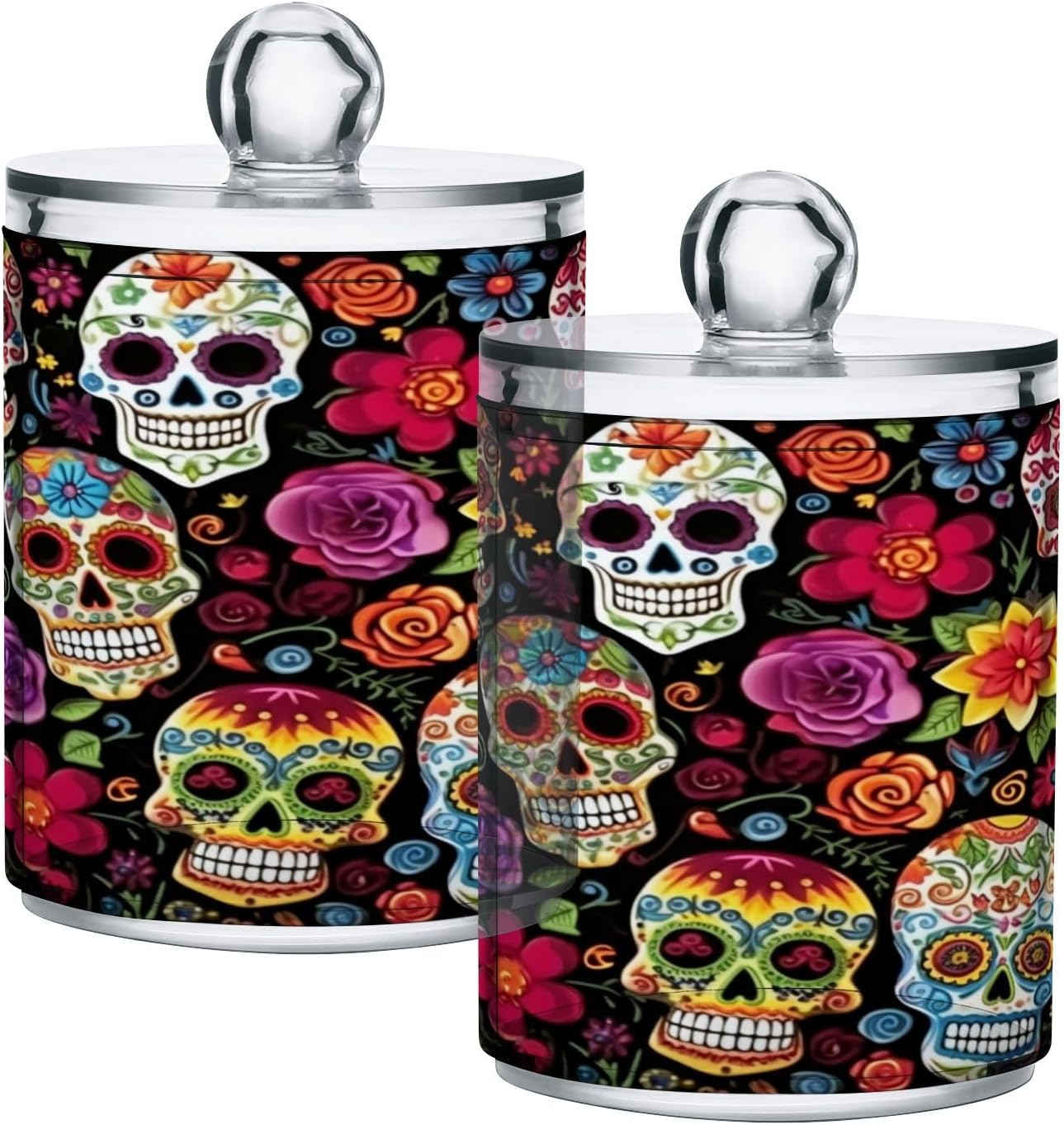 Colorful Skulls 2PC Airtight Transparent Plastic Storage Jar Food Storage Container Plastic for Food Herbs Tea etc with Storage Lid easy to use and clean With lid Easy To Use