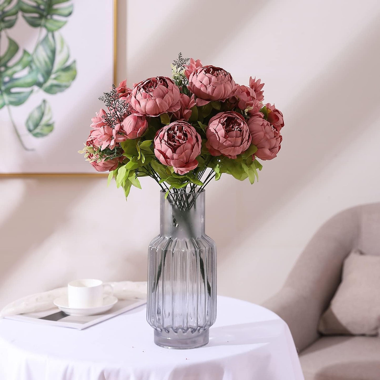 Duovlo Artificial Peony Silk Flowers Fake Flowers Vintage Wedding Home Decoration,Pack of 1 (Rosy Brown)