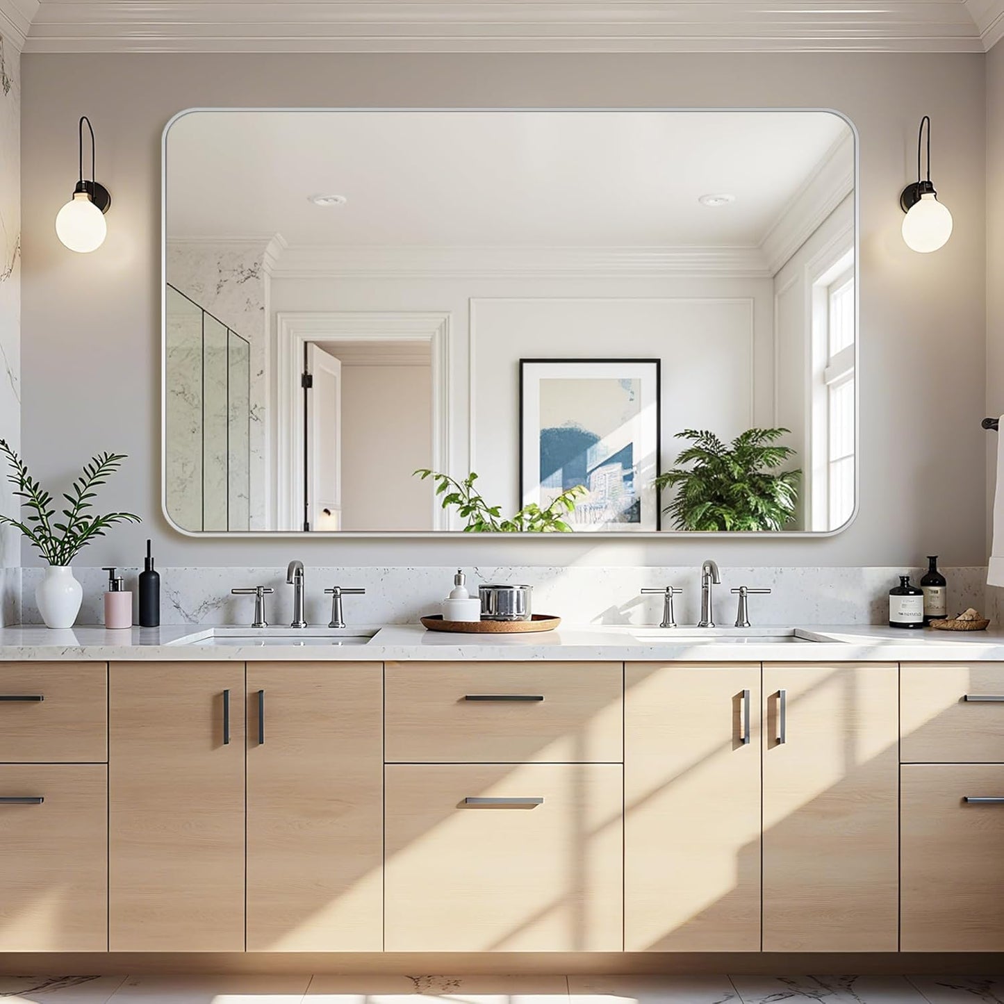 Bathroom Mirror 60" x 36", Large Rectangle Wall Mirror, Silver Metal Frame Wall Mounted Mirrors for Bathroom, Vanity, Bedroom, Entryway Decor(Horizontal/Vertical)