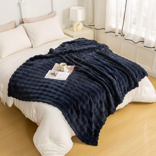 YUSOKI Luxury 3D Bubble Throw Blanket 3.1lb,All Ages,Home Decoration, (Navy,60 * 80inches)