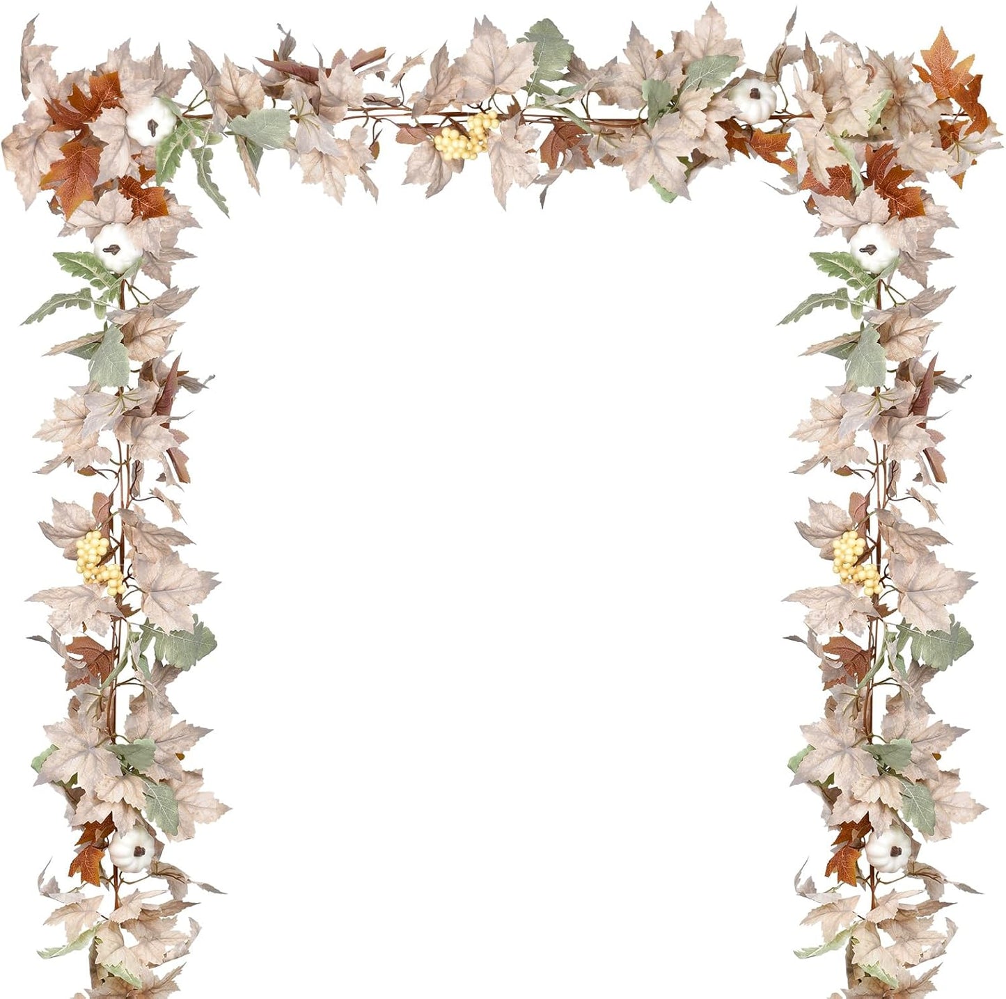 DearHouse 2 Pack Fall Maple Leaf Hanging Vine Garland Artificial Autumn Foliage Thanksgiving Decor for Home Wedding Fireplace Party Christmas (White&Green)