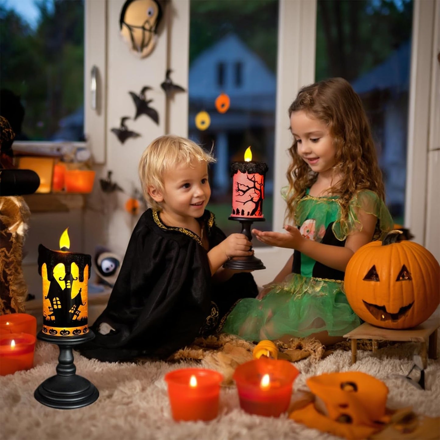 Halloween Snow Globe Tornado Flameless Candles Table Centerpiece for Celebration Party,Battery Operated LED Candle with 6 Hours Timer for Home Indoor Halloween Decoration (Ghost)