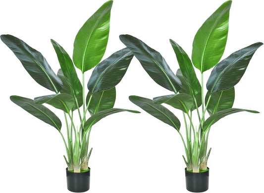 2Packs 4FT Artificial Bird of Paradise Plant,Faux Palm Tree Potted Plant with Real Touch Leaves,Fake Trees for Home Living Room Office Indoor Outdoor Decor(4 FT-2Packs)