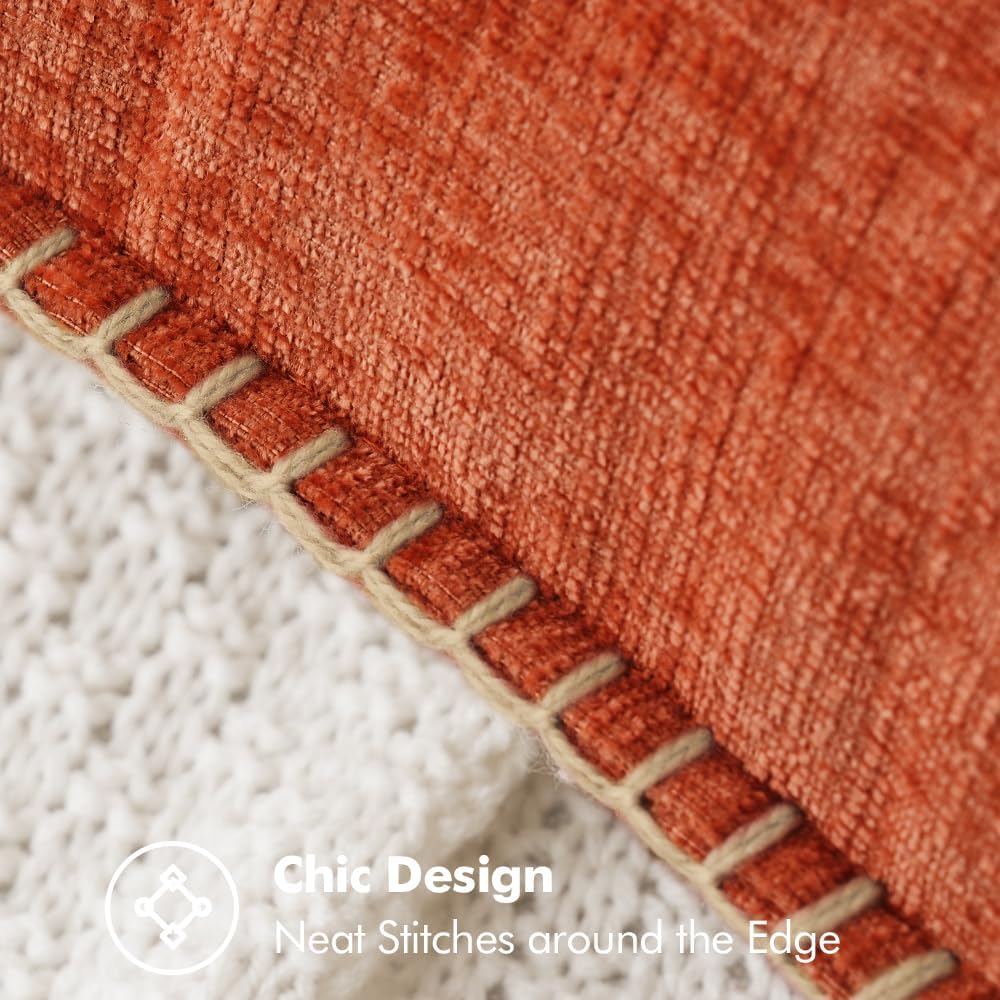 MIULEE Pack of 2 Fall Couch Throw Pillow Covers 12x20 Inch Rust Farmhouse Decorative Pillow Covers with Stitched Edge Soft Chenille Solid Dyed Pillow Covers for Sofa Bed Living Room