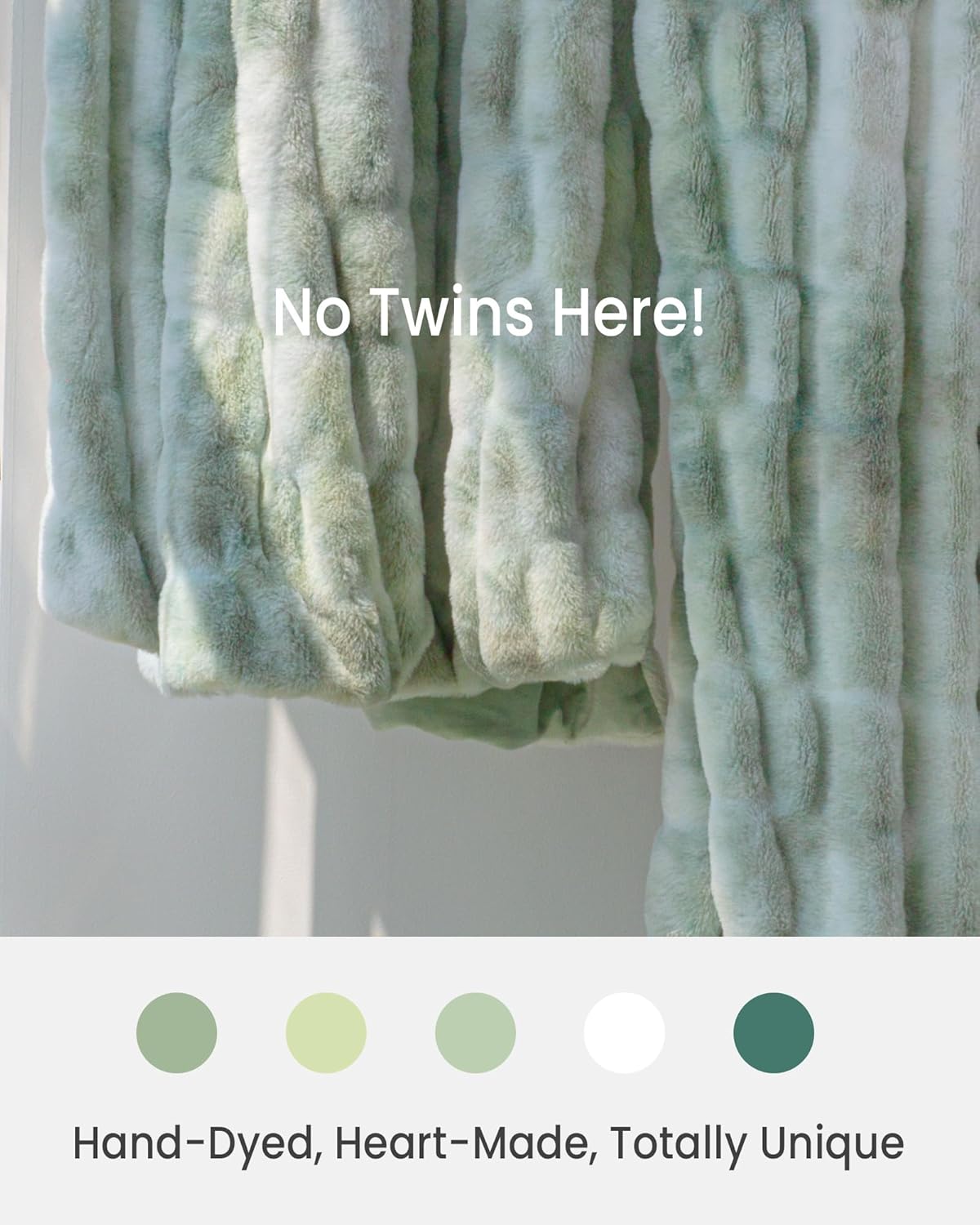 Faux Fur Blanket, Throw Blanket for Couch, Fluffy Blanket with Stretch Ruched Design, Ultra Soft Giftable Home Decor, 50x60 inches, Tie-Dyed in Sage Green