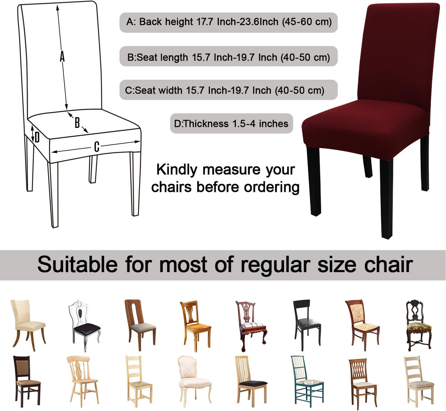 JQinHome 4 Pcs Dining Chair Slipcover, High Stretch Removable Washable Chair Seat Protector Cover for Home Party Hotel Wedding Ceremony