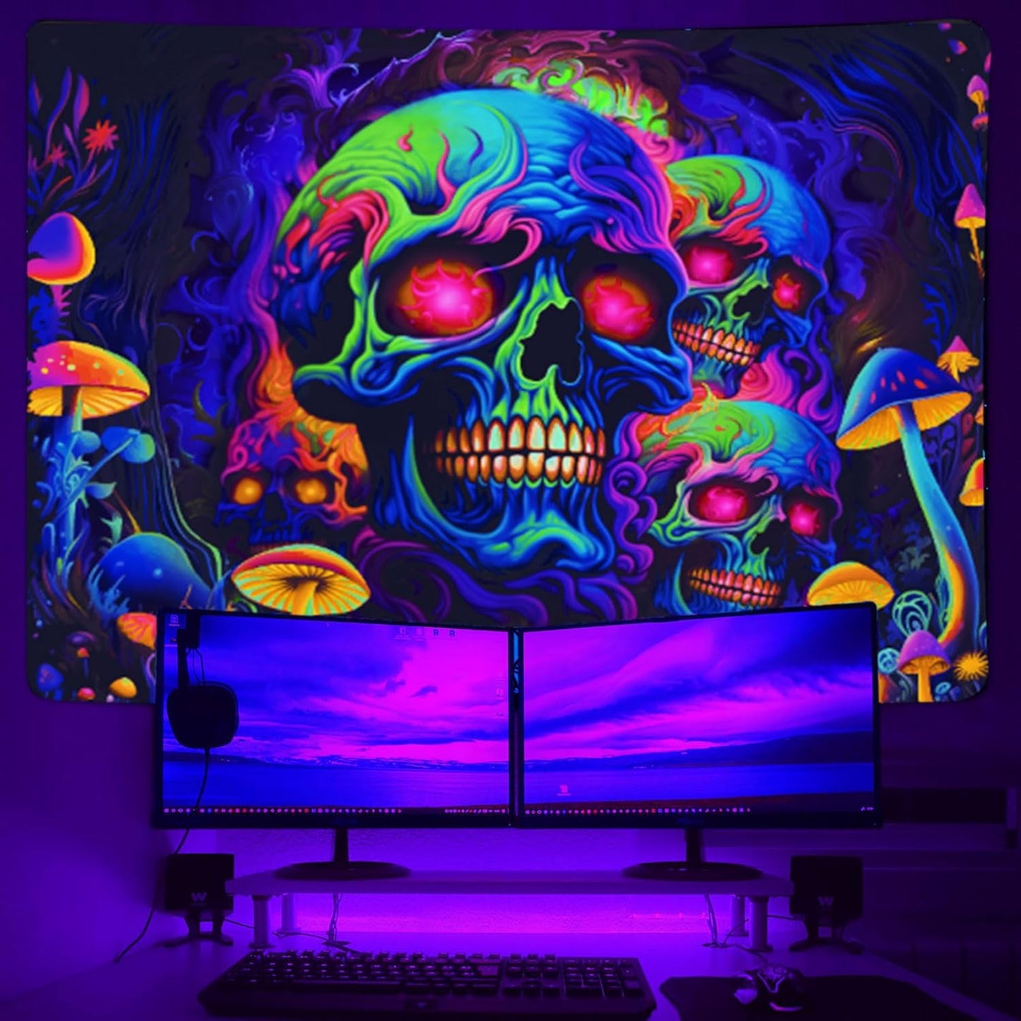 Xiaoput Skull Blacklight UV Reactive Skeleton Wall Tapestry for Bedroom, Living Room, Dorm Decor - 40x30IN