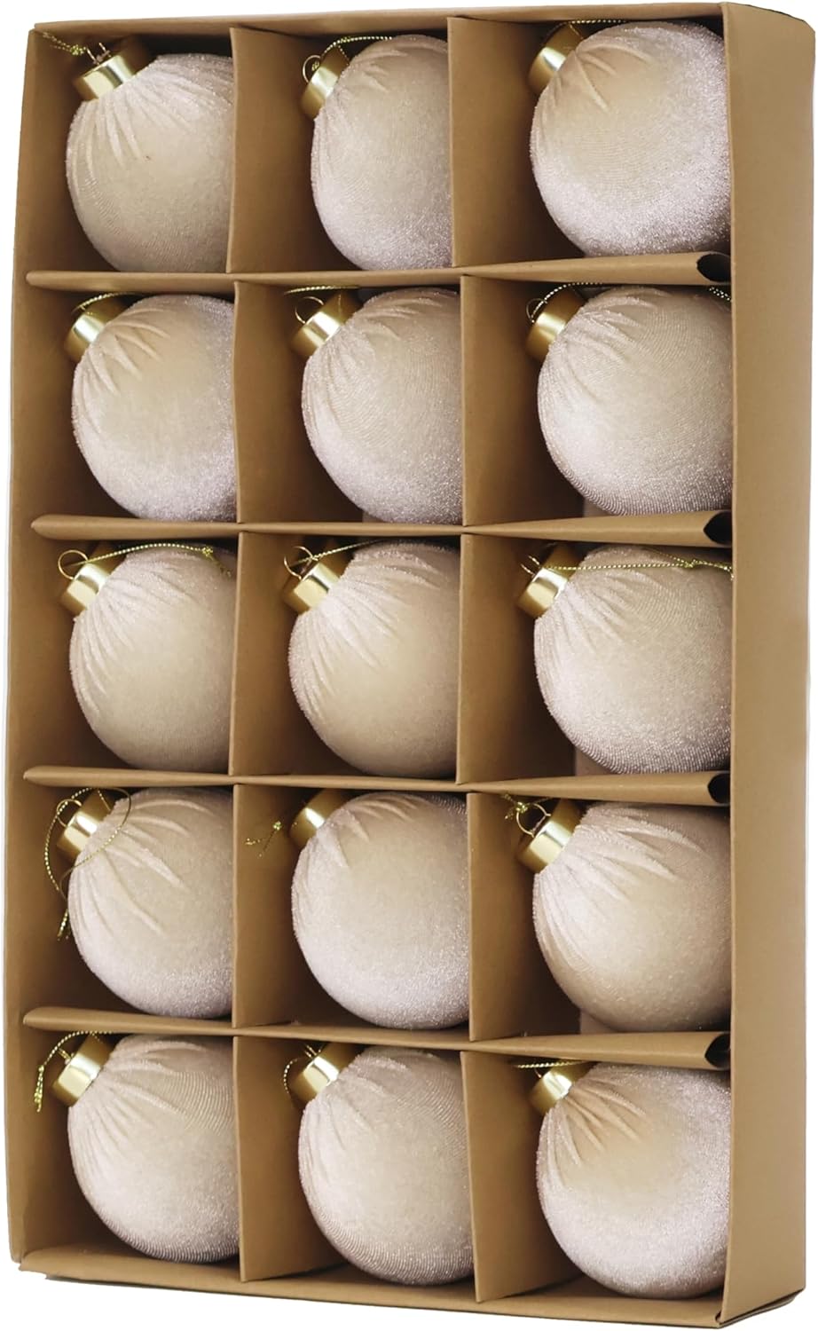 3.15inch Velvet Ornaments for Christmas Tree, 15pcs Flocked Christmas Ornaments Decorations Balls Set Decor Beige